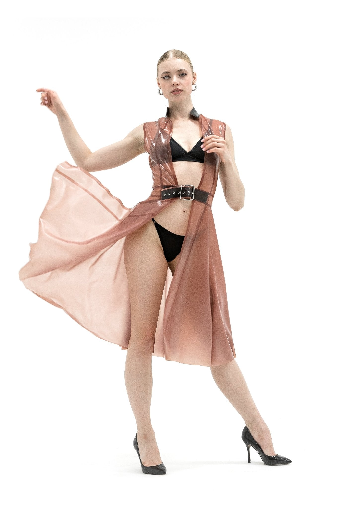 Latex Cape, Sleeveless Cloak. Semi - transparent Pink - Elinlatex