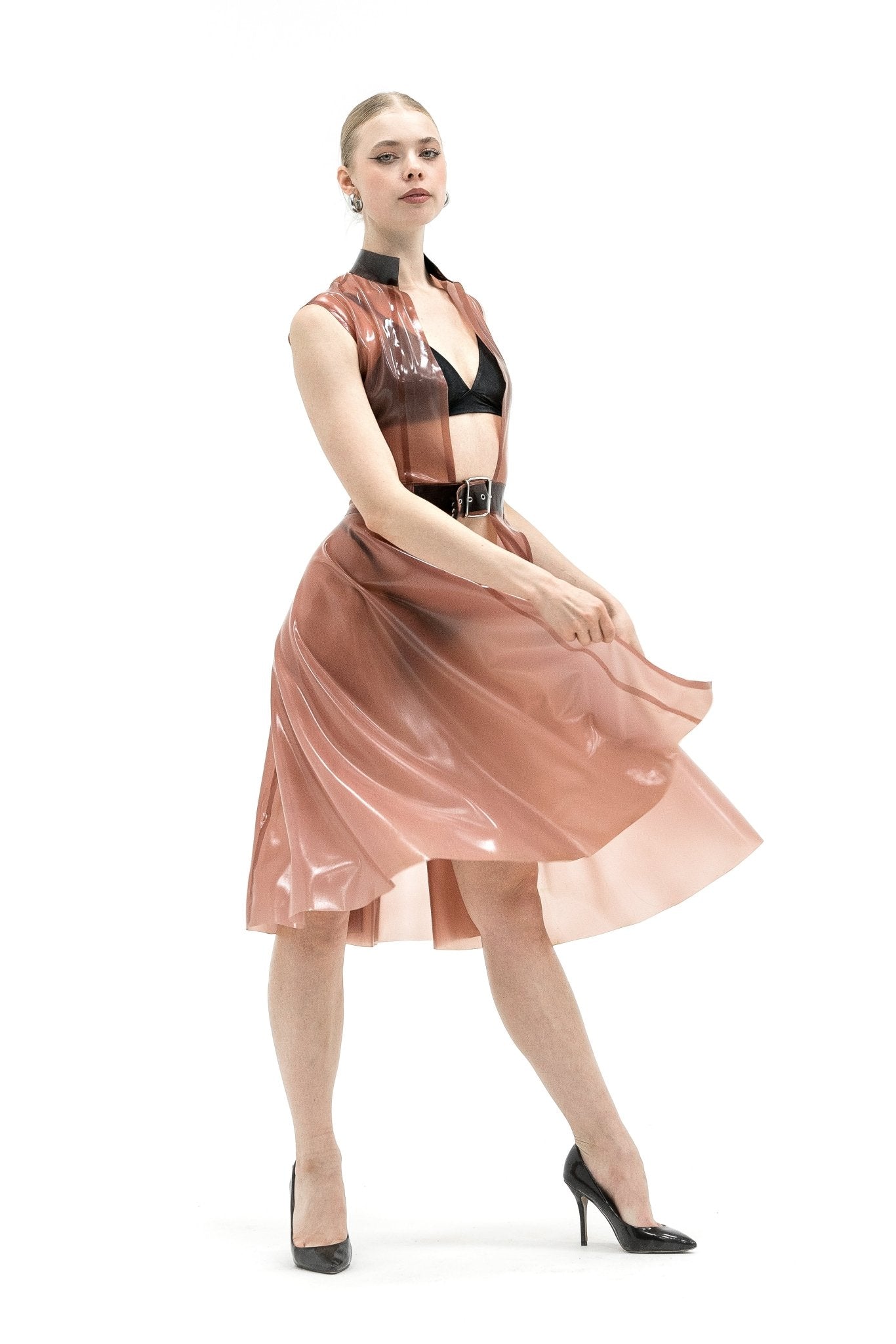 Latex Cape, Sleeveless Cloak. Semi - transparent Pink - Elinlatex