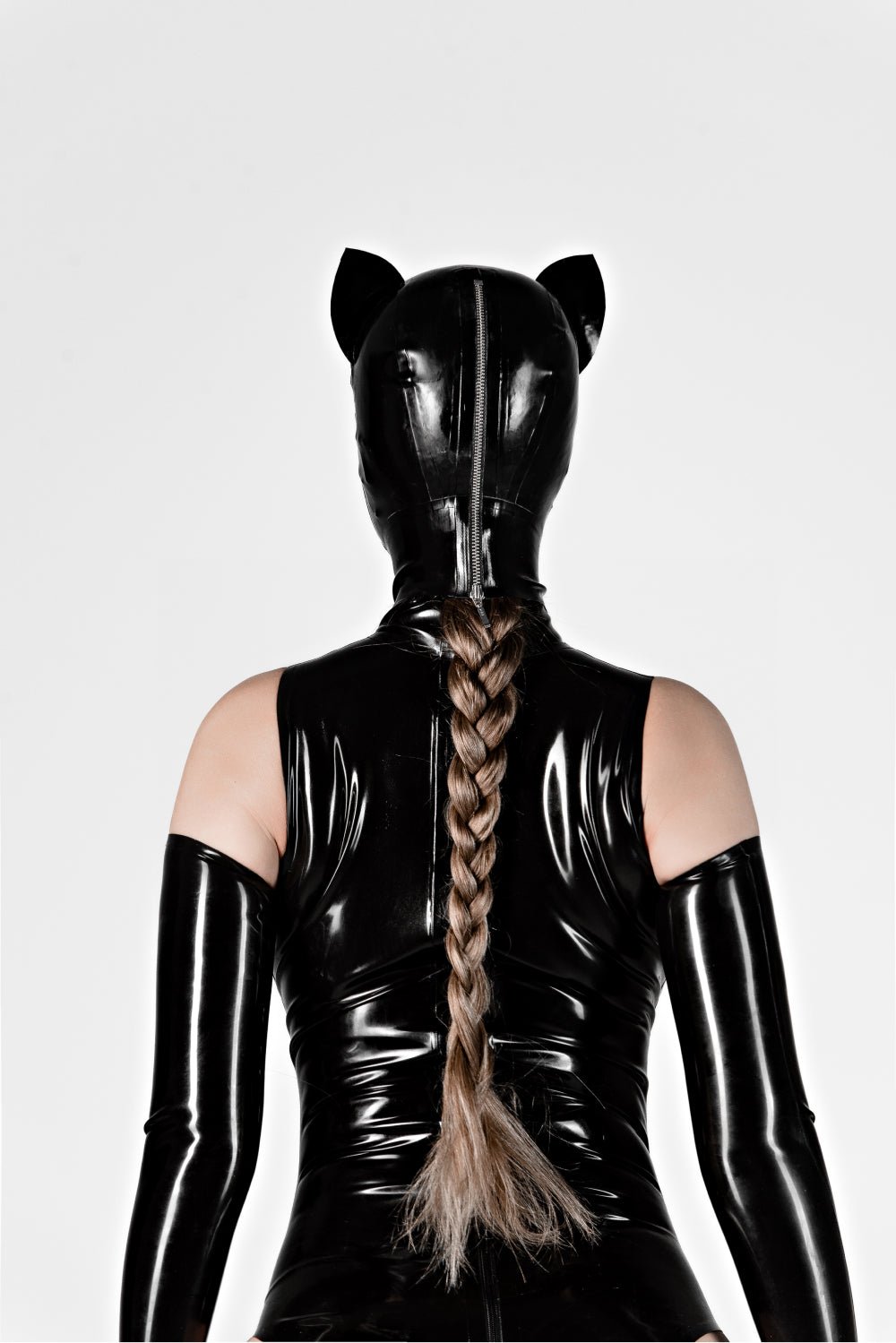 Latex cat mask with opened mouth. Black - Elinlatex