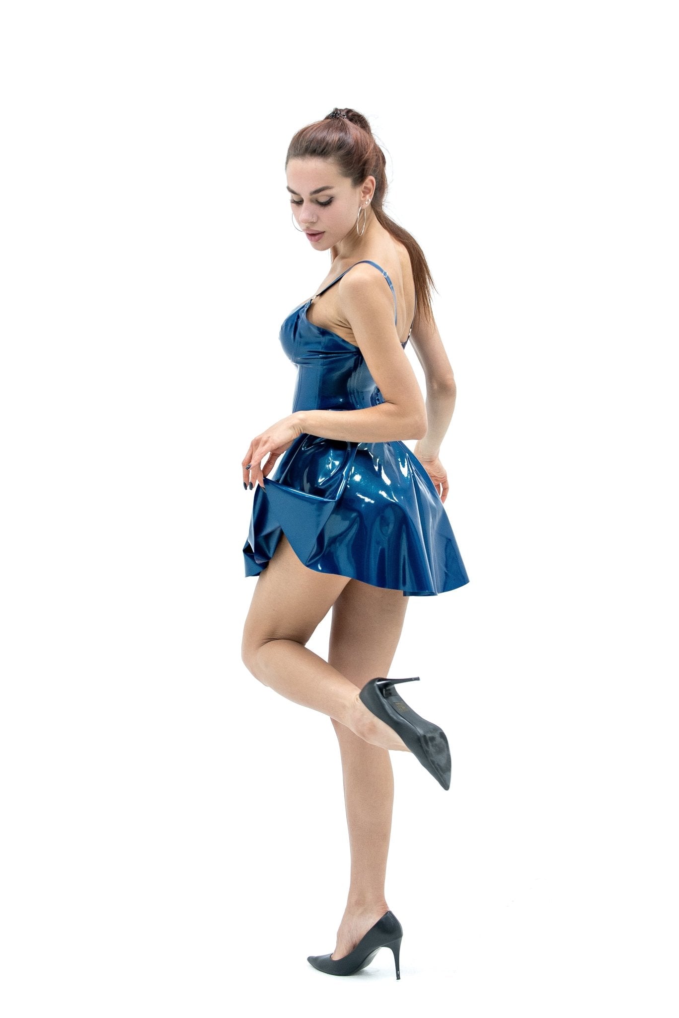 Latex Doll Dress. Metallic Blue - Elinlatex