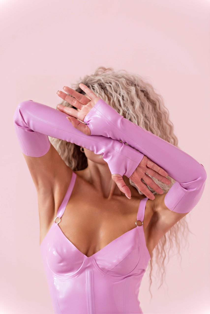 Latex Fingerless Long Gloves - Elinlatex