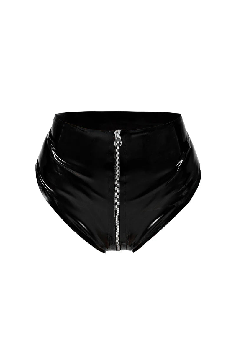Latex High - Waist Zipper Panties. Black - Elinlatex