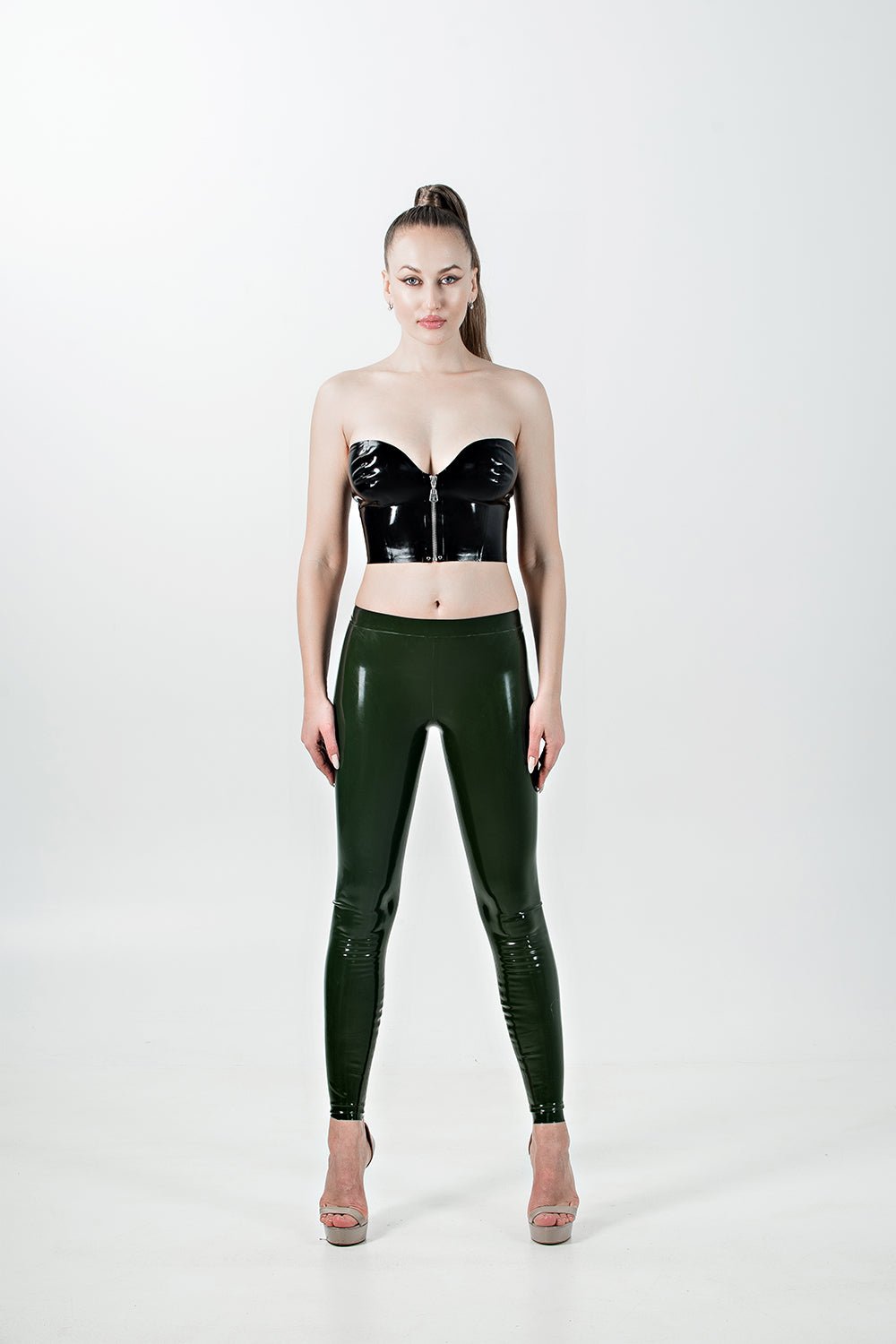 Latex Leggings with Waistband. Khaki - Elinlatex