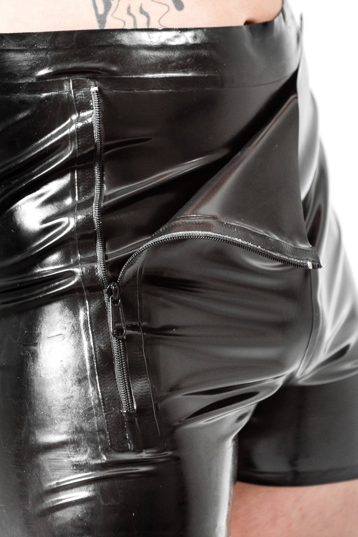 Latex Men’s Shorts with Dual Front Side Zippers - Elinlatex