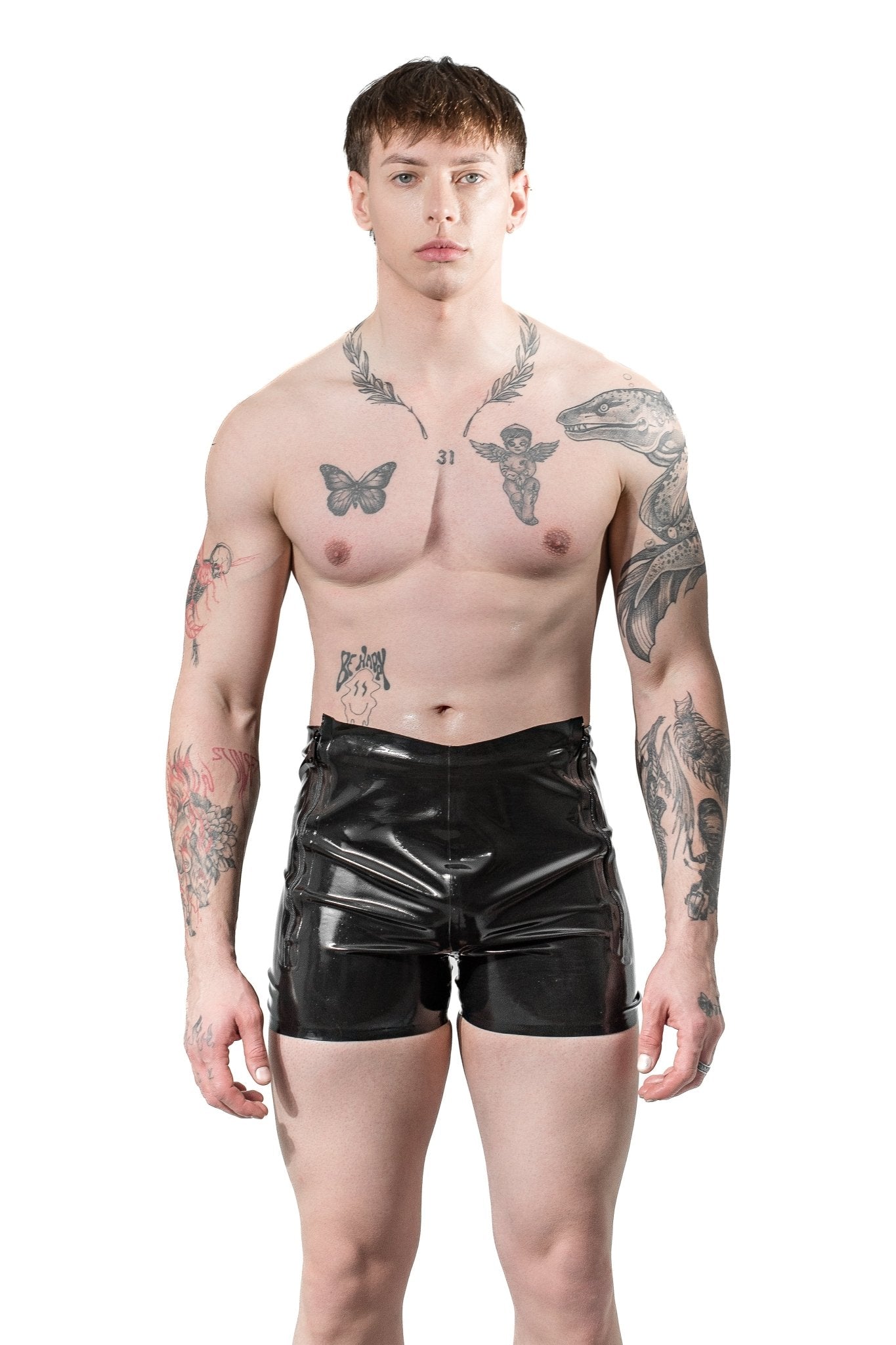 Latex Men’s Shorts with Dual Front Side Zippers - Elinlatex