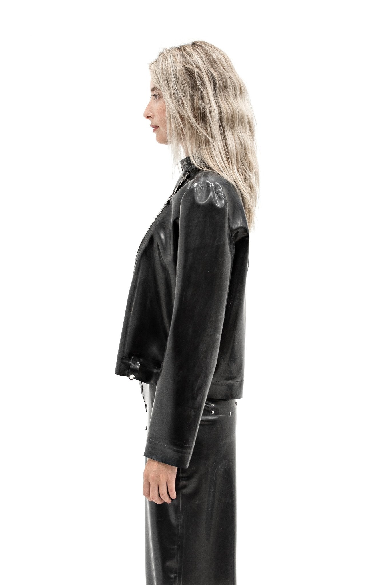 Latex Motorcycle Jacket. Biker Jacket with Zipper. Black - Elinlatex