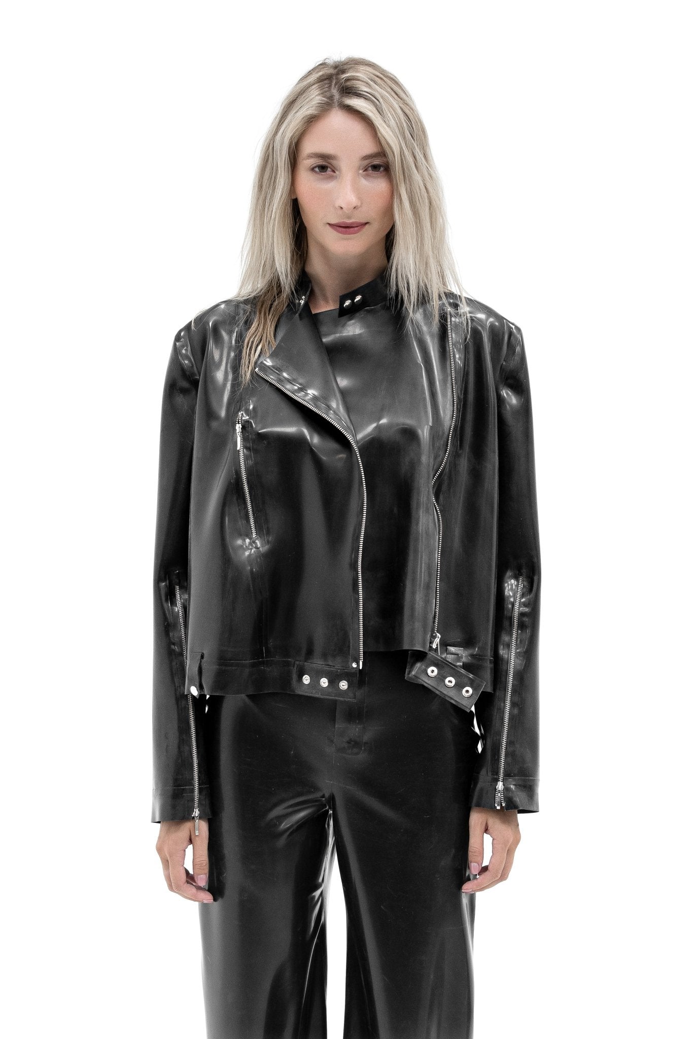 Latex Motorcycle Jacket. Biker Jacket with Zipper. Black - Elinlatex