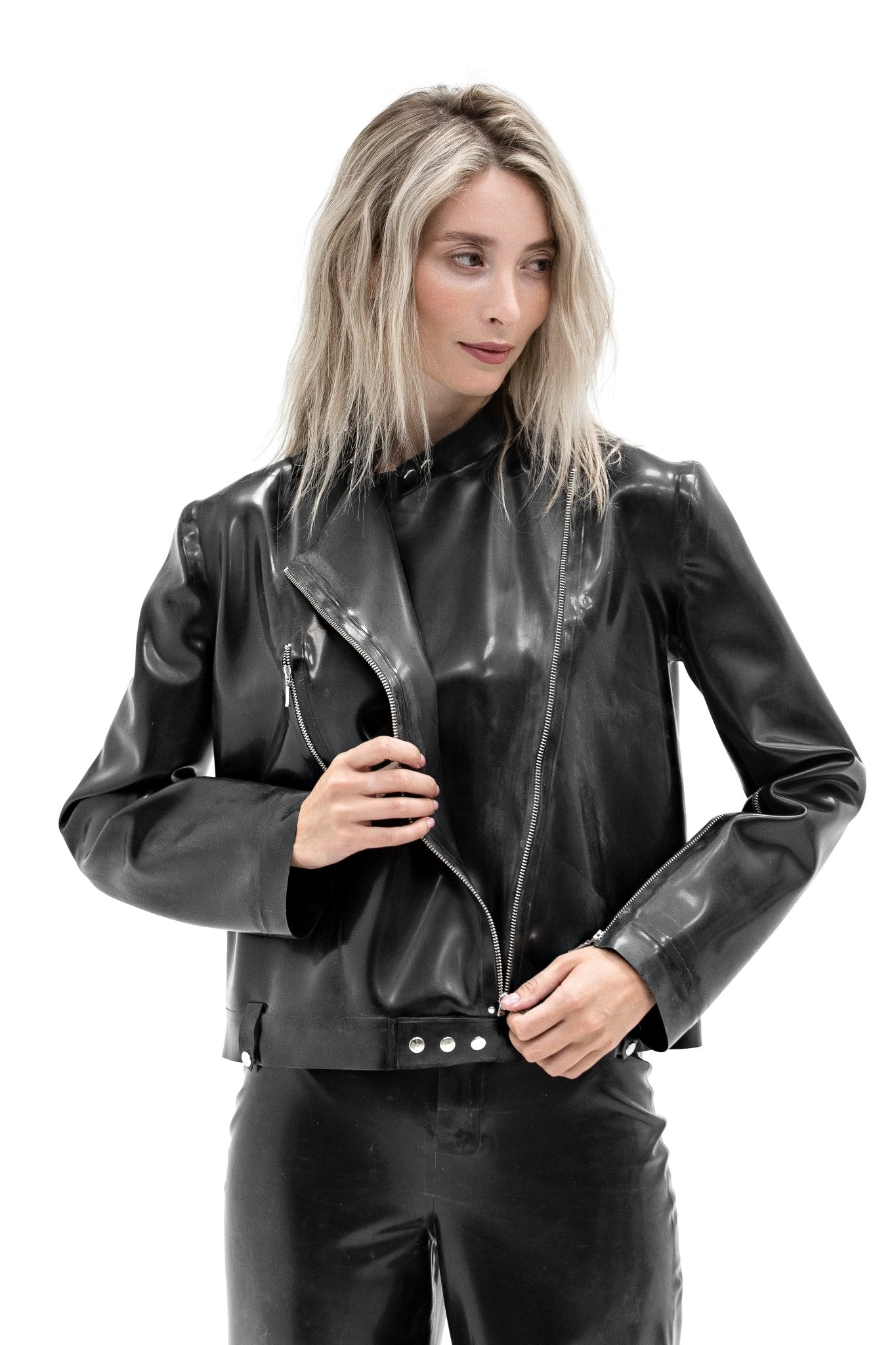 Latex Motorcycle Jacket. Biker Jacket with Zipper. Black - Elinlatex