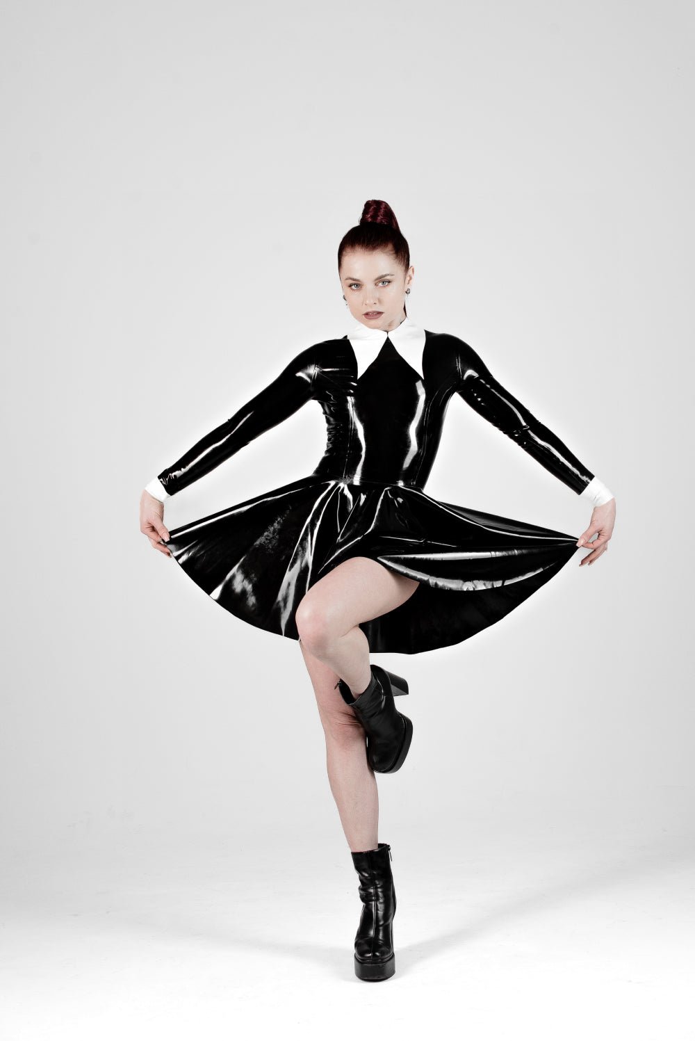 Latex Skater Dress for Women, Wednesday outfit - Elinlatex