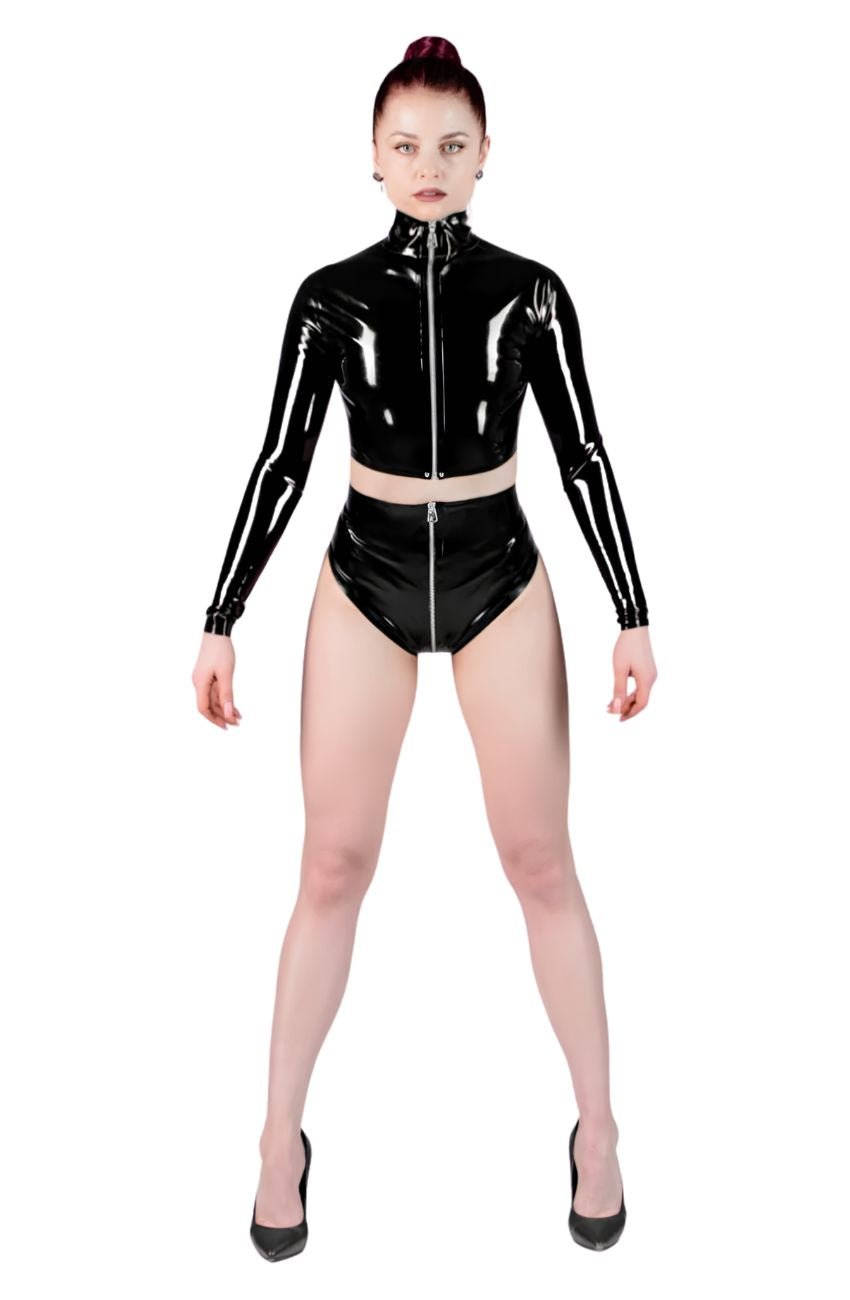 Latex Top and High - Waist Panties set. Black - Elinlatex