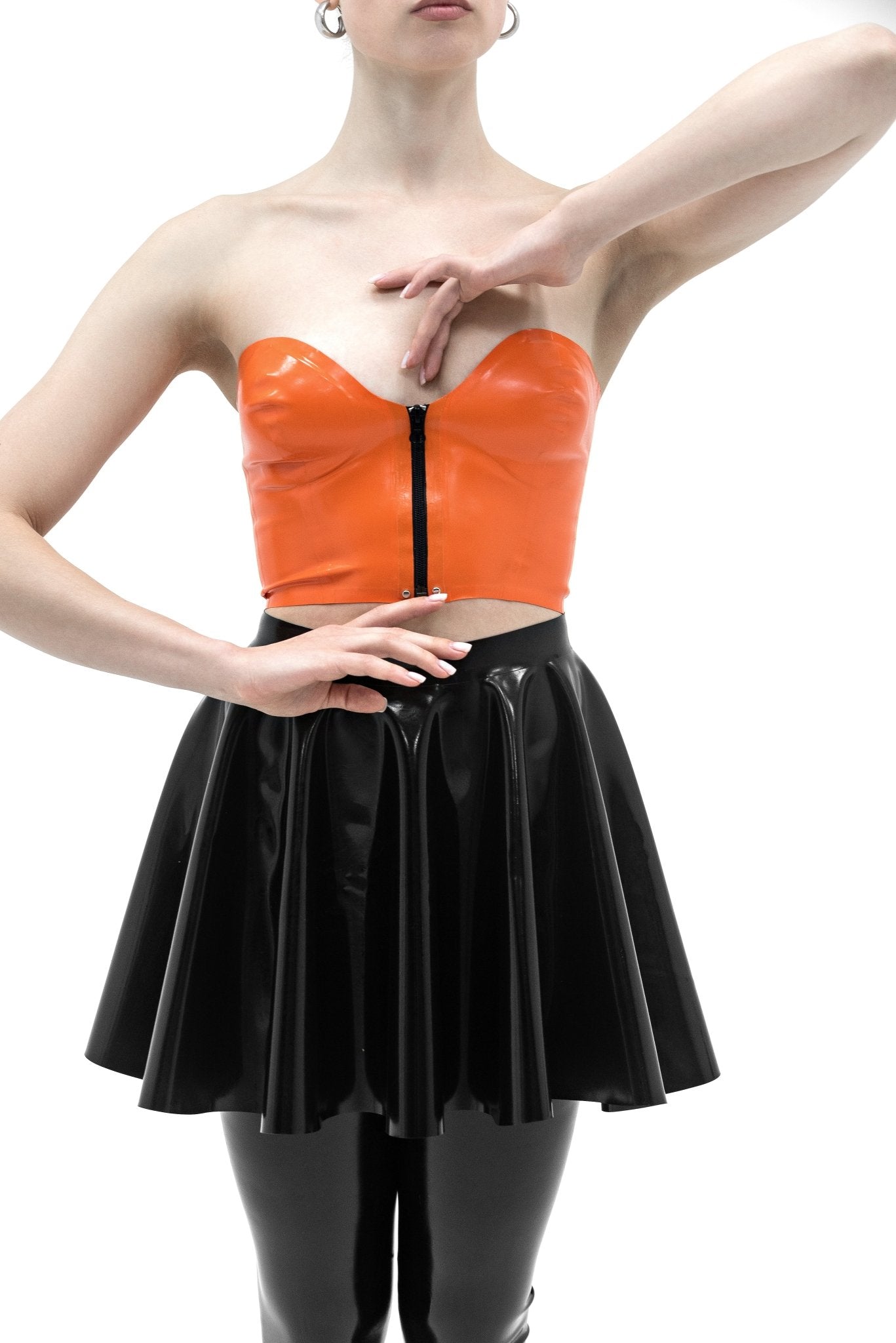 Latex top with front zipper. Apricot - Elinlatex