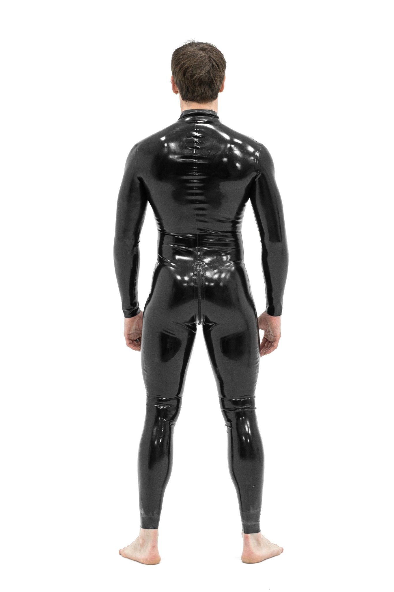 Latex Zipped Male Catsuit. Black - Elinlatex