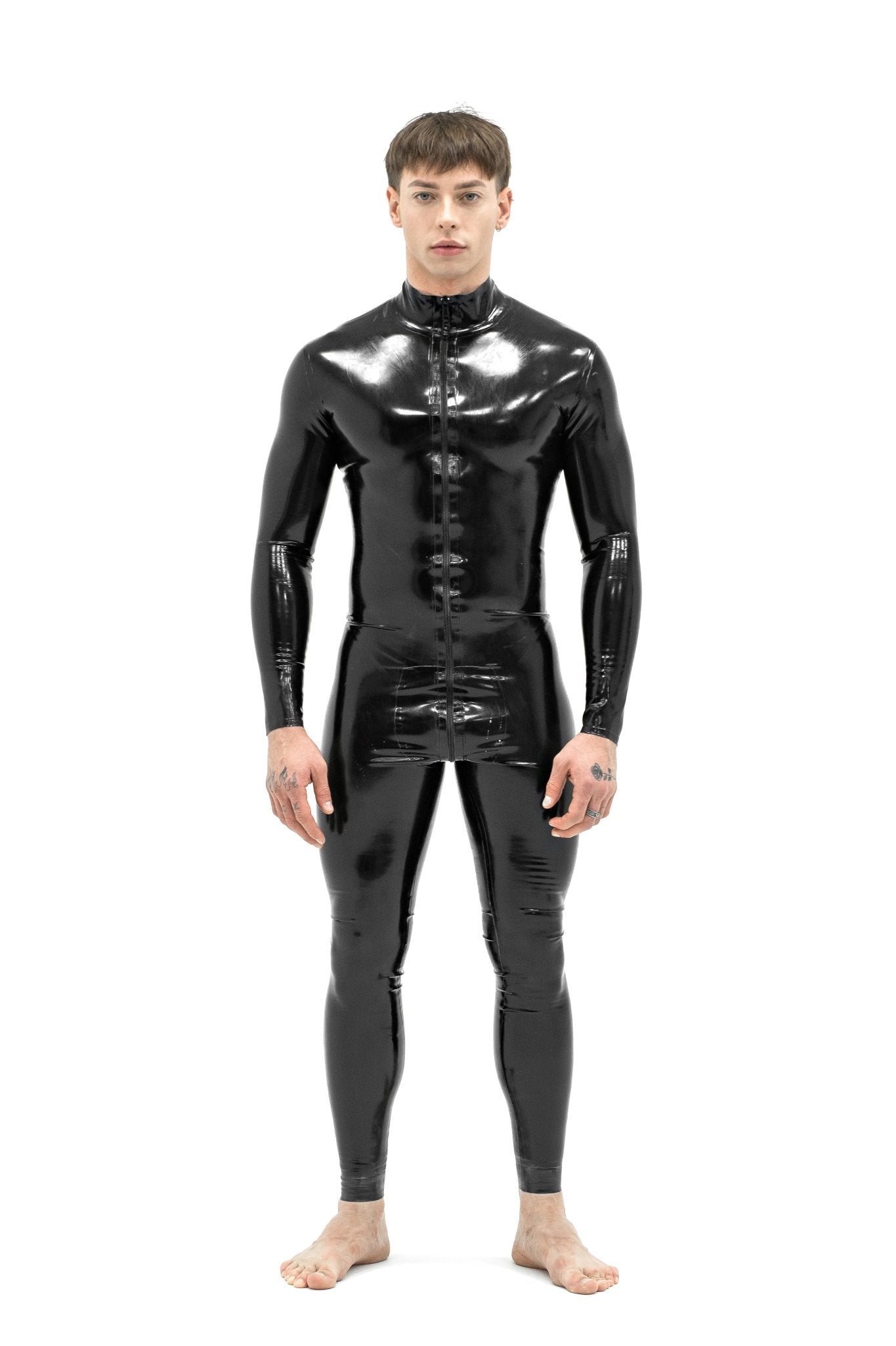 Latex Zipped Male Catsuit. Black - Elinlatex