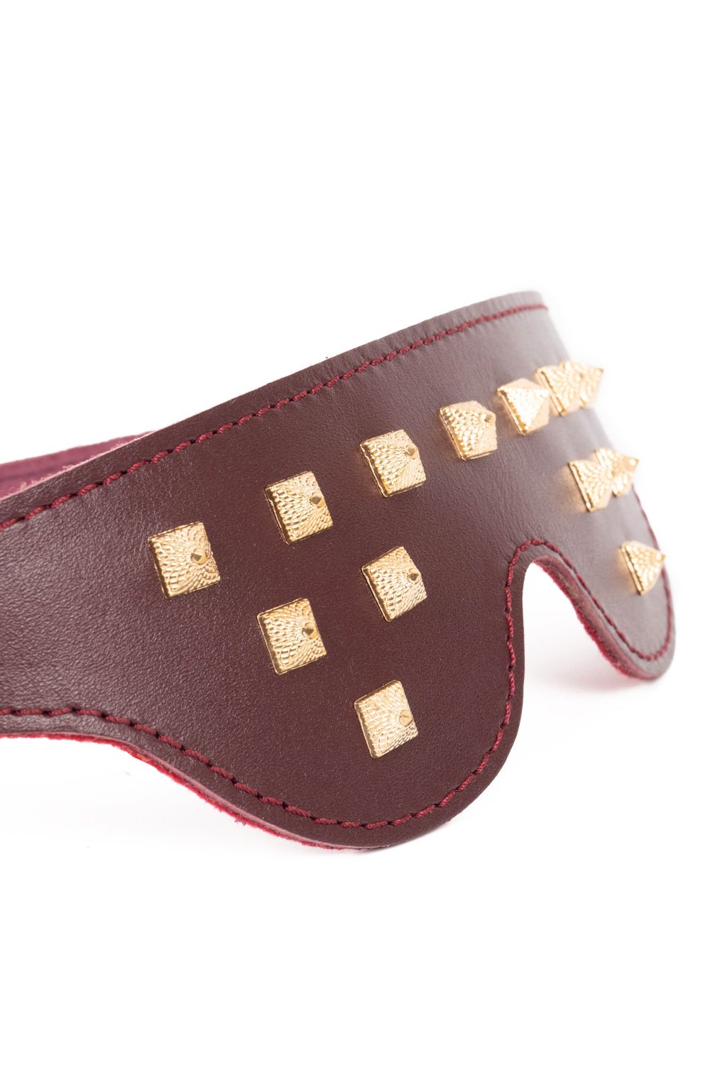 Leather Blindfold Mask with spikers. Burgundy - Elinlatex