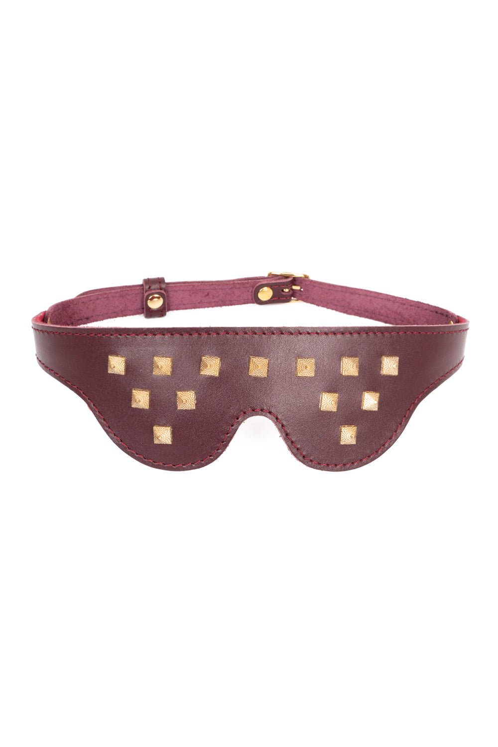 Leather Blindfold Mask with spikers. Burgundy - Elinlatex