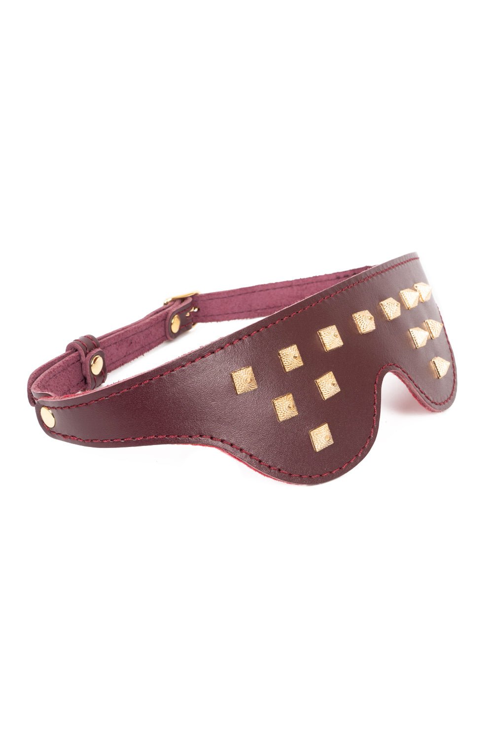 Leather Blindfold Mask with spikers. Burgundy - Elinlatex