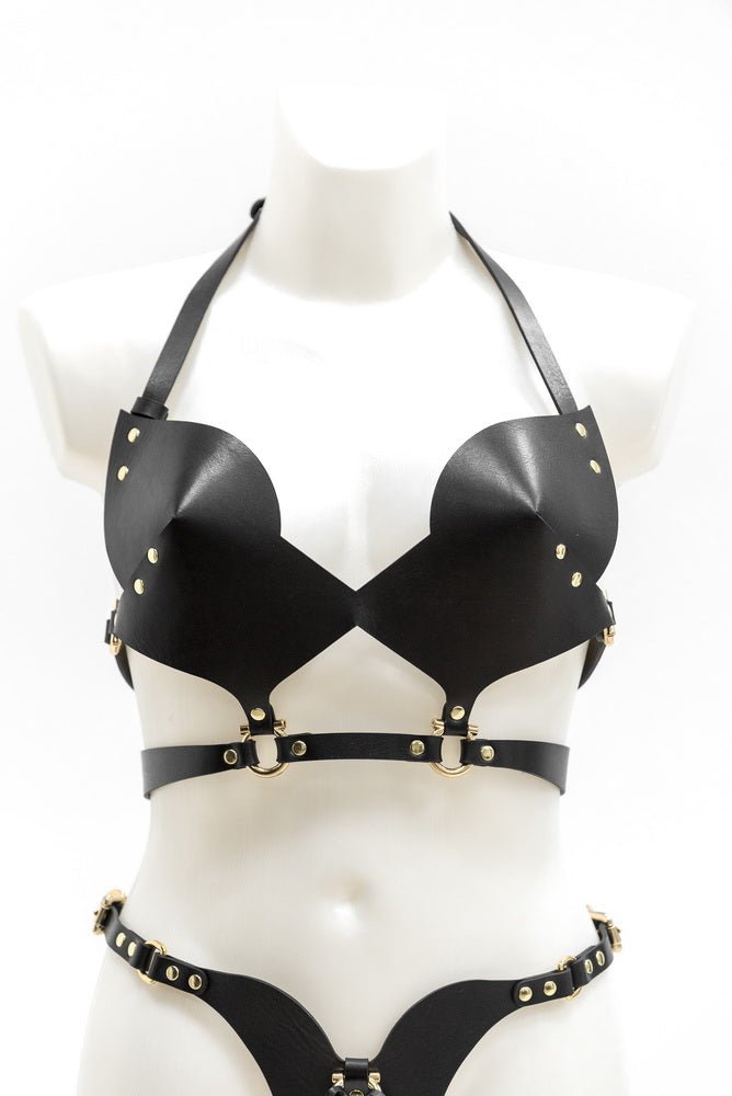 Leather Bra Horseshoe. Black - Elinlatex