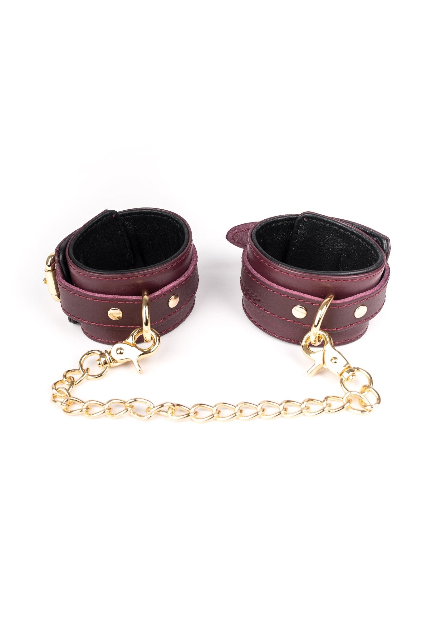 Leather bracelets, Ankle bracelets, Restraint Bondage with standard chain connector - Elinlatex