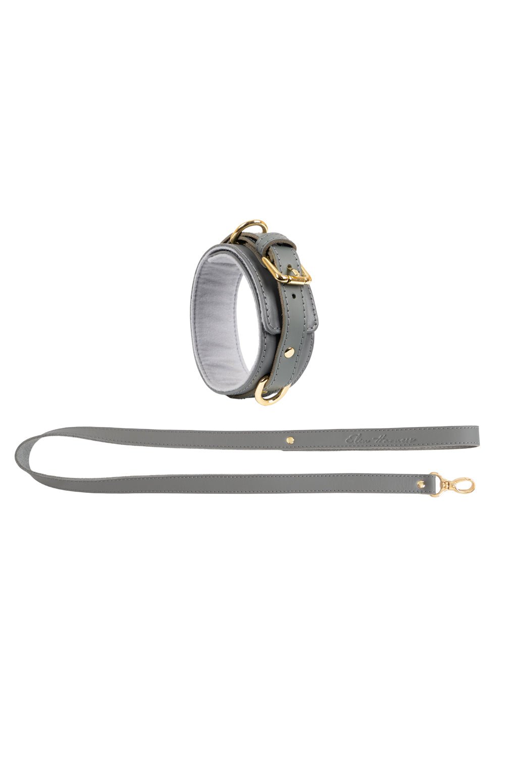 Leather Choker with Leash Gray - Elinlatex