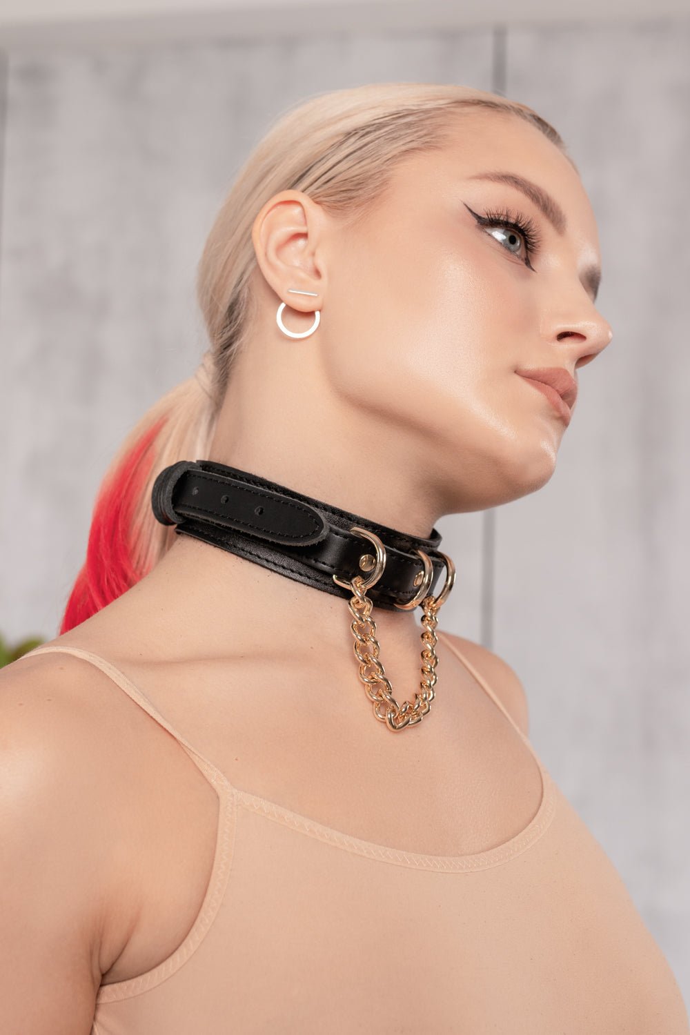 Leather Collar with D-rings and Chain - Elinlatex