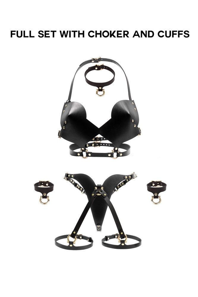 Leather Lingerie Set Horseshoe. Black - Elinlatex
