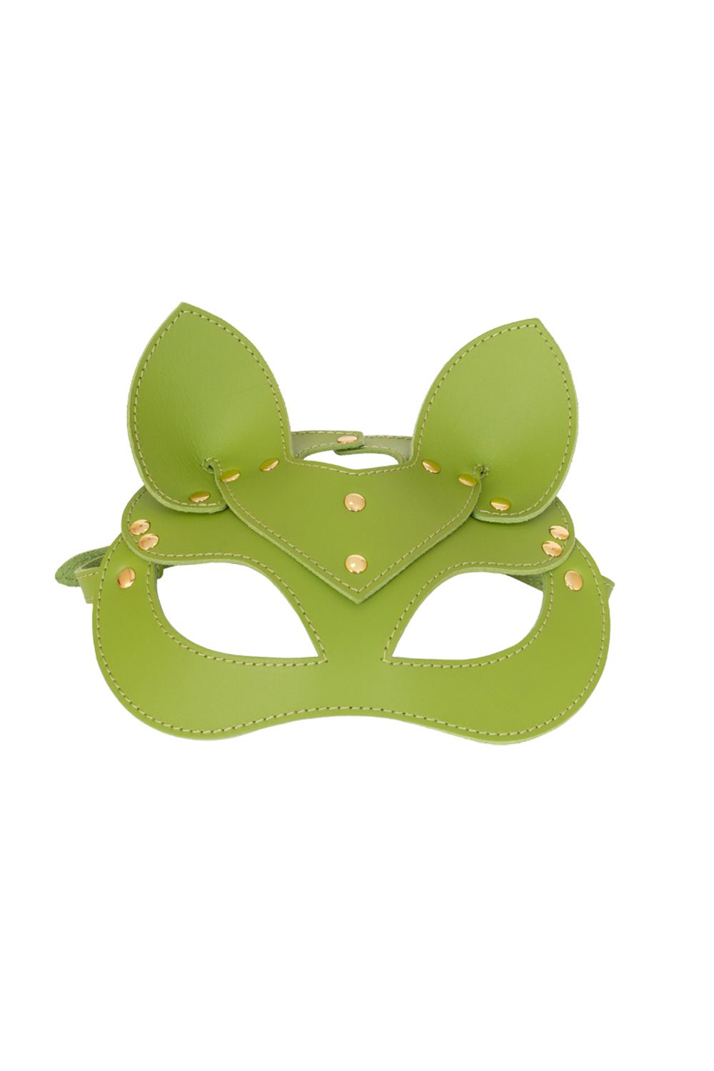 Leather сat mask, kitty fetish mask. Green - Elinlatex