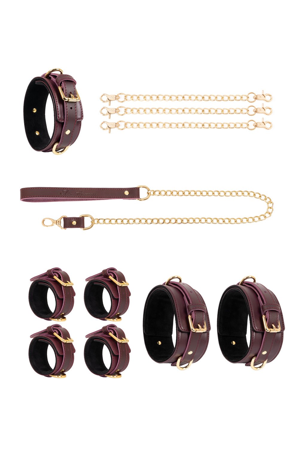 Leather set 4 in 1 with chain leash and connectors. 10 colors - Elinlatex