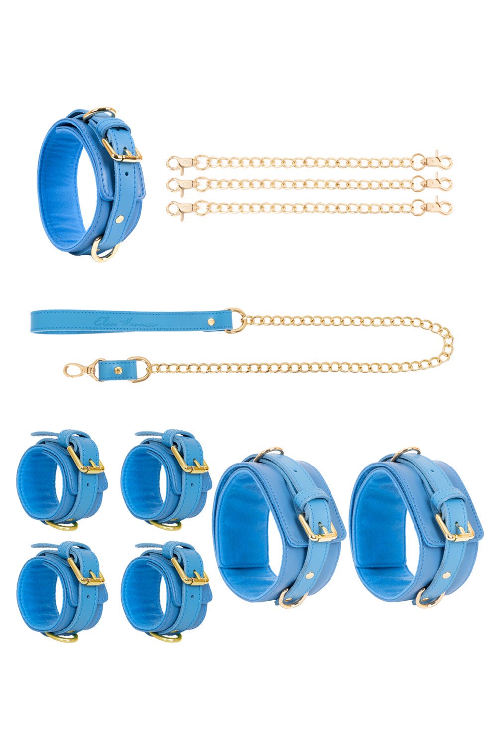 Leather set 4 in 1 with chain leash and connectors. 10 colors - Elinlatex