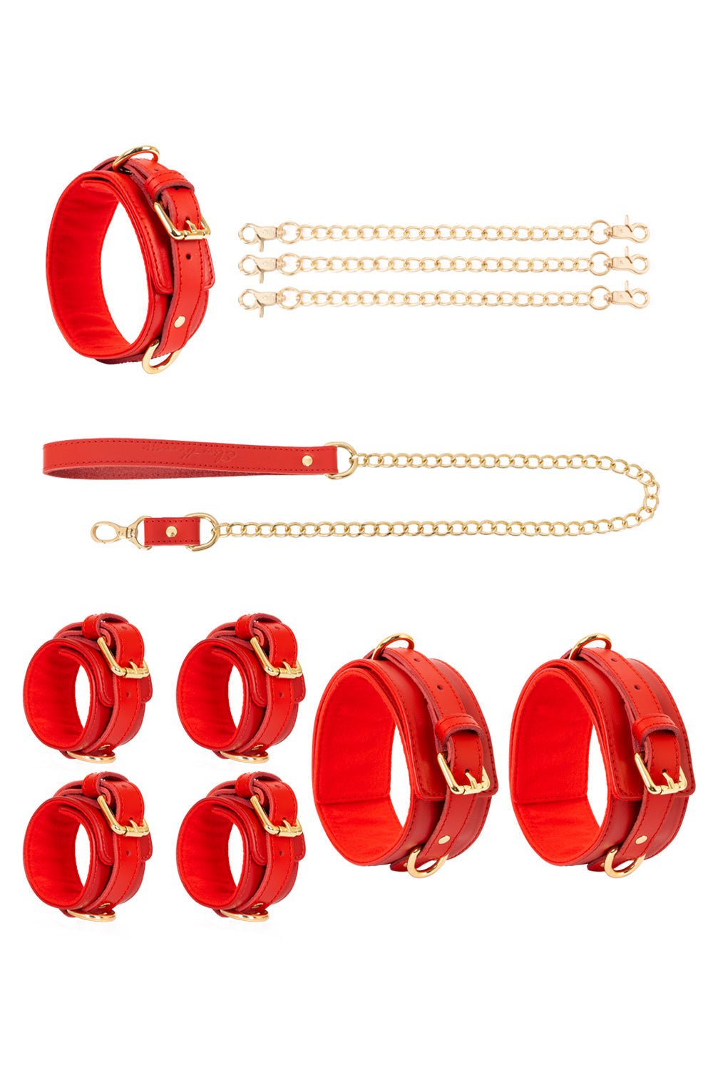 Leather set 4 in 1 with chain leash and connectors. 10 colors - Elinlatex