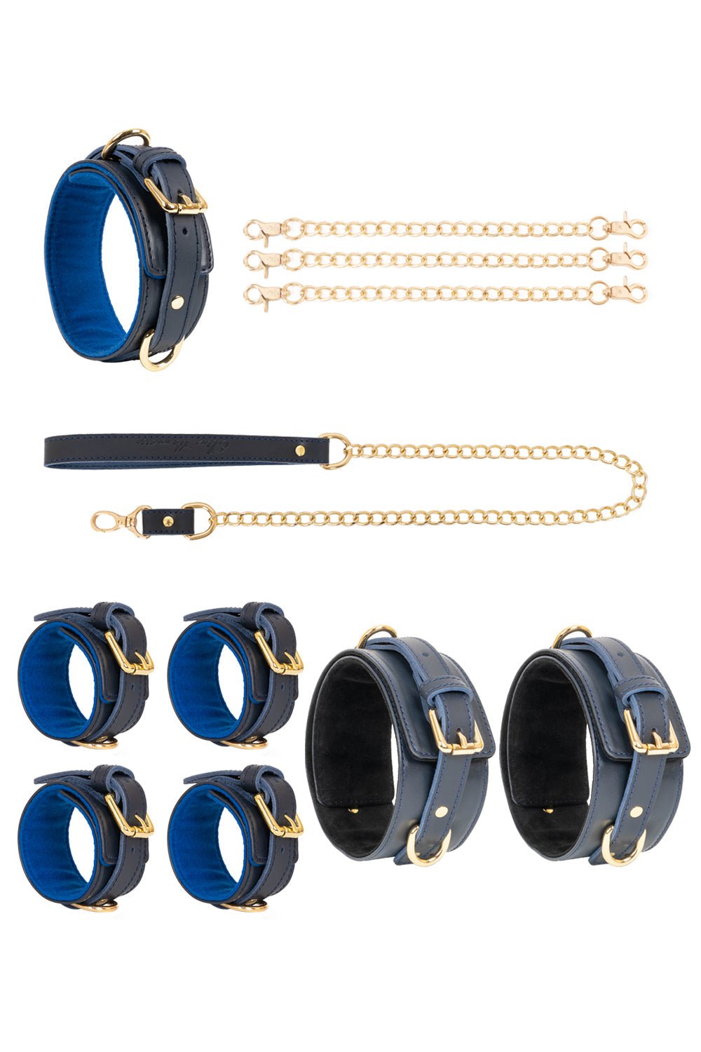 Leather set 4 in 1 with chain leash and connectors. 10 colors - Elinlatex