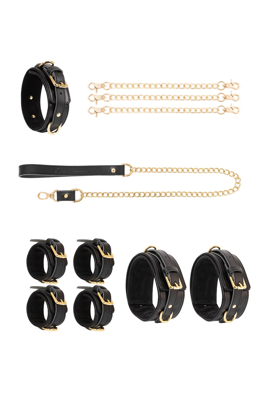 Leather set 4 in 1 with chain leash and connectors. 10 colors - Elinlatex