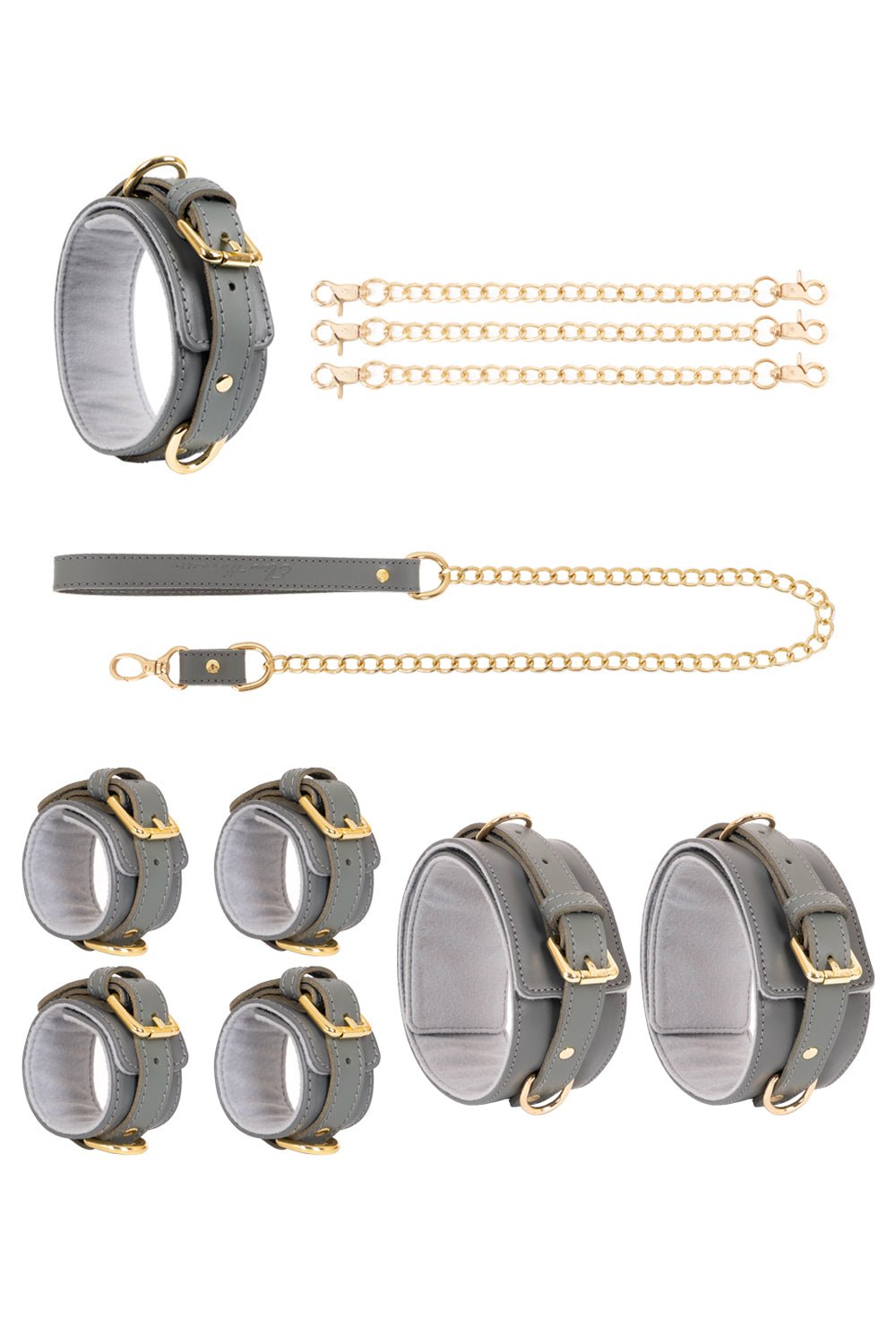 Leather set 4 in 1 with chain leash and connectors. 10 colors - Elinlatex