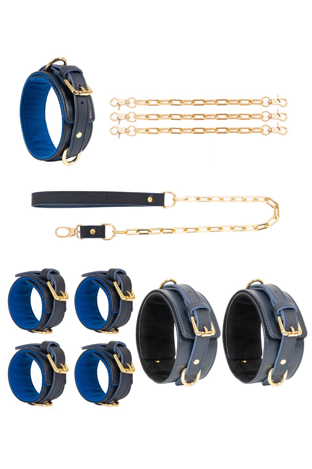 Leather set 4 in 1 with large links chain leash and connectors. 10 colors - Elinlatex