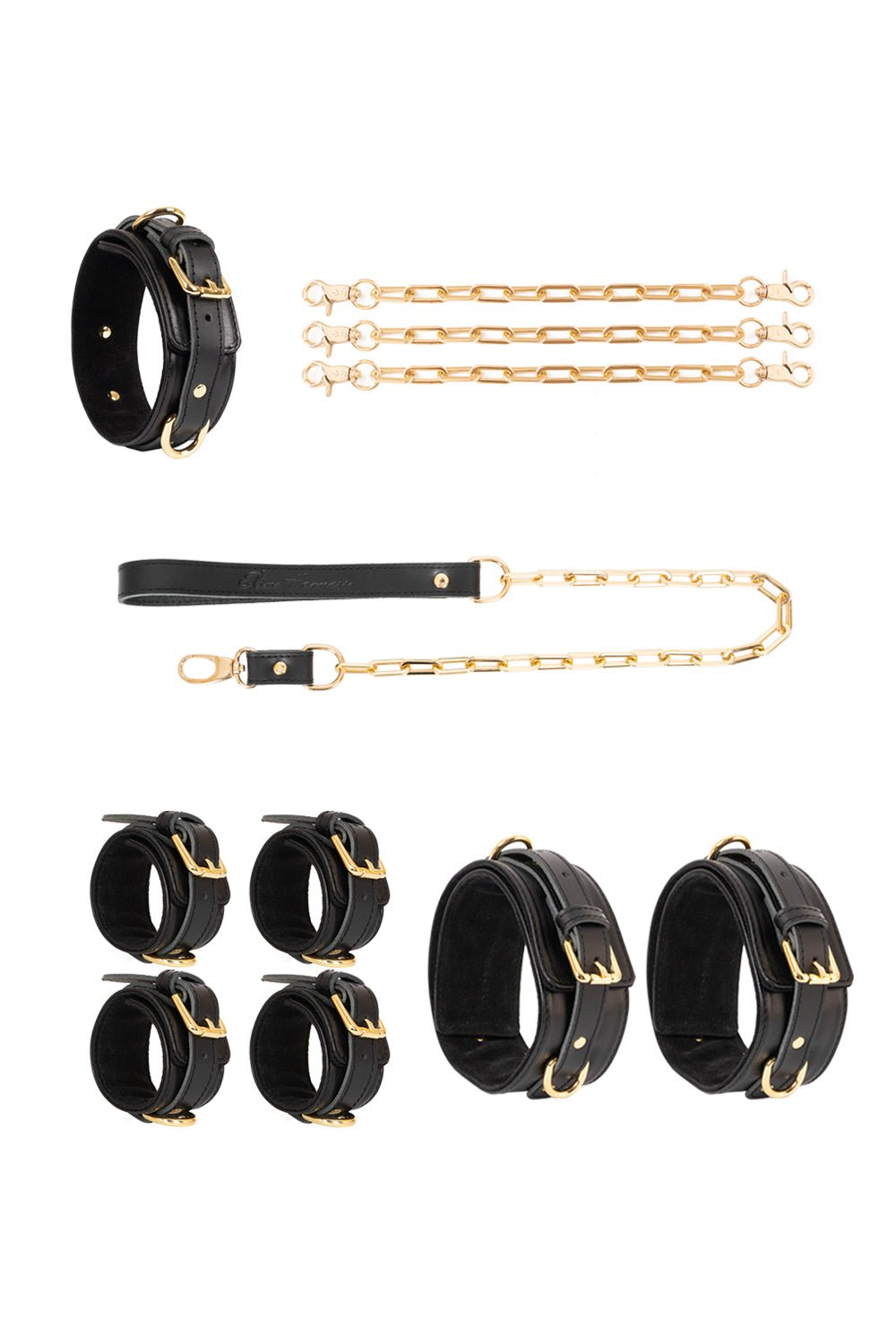 Leather set 4 in 1 with large links chain leash and connectors. 10 colors - Elinlatex