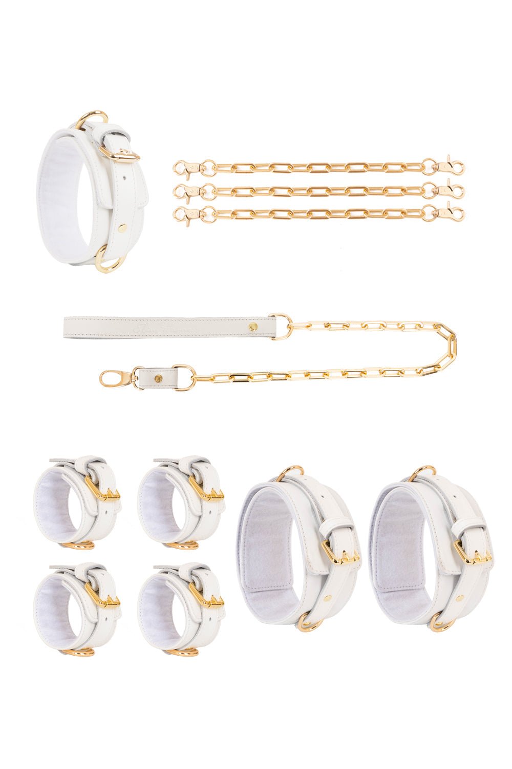 Leather set 4 in 1 with large links chain leash and connectors. 10 colors - Elinlatex