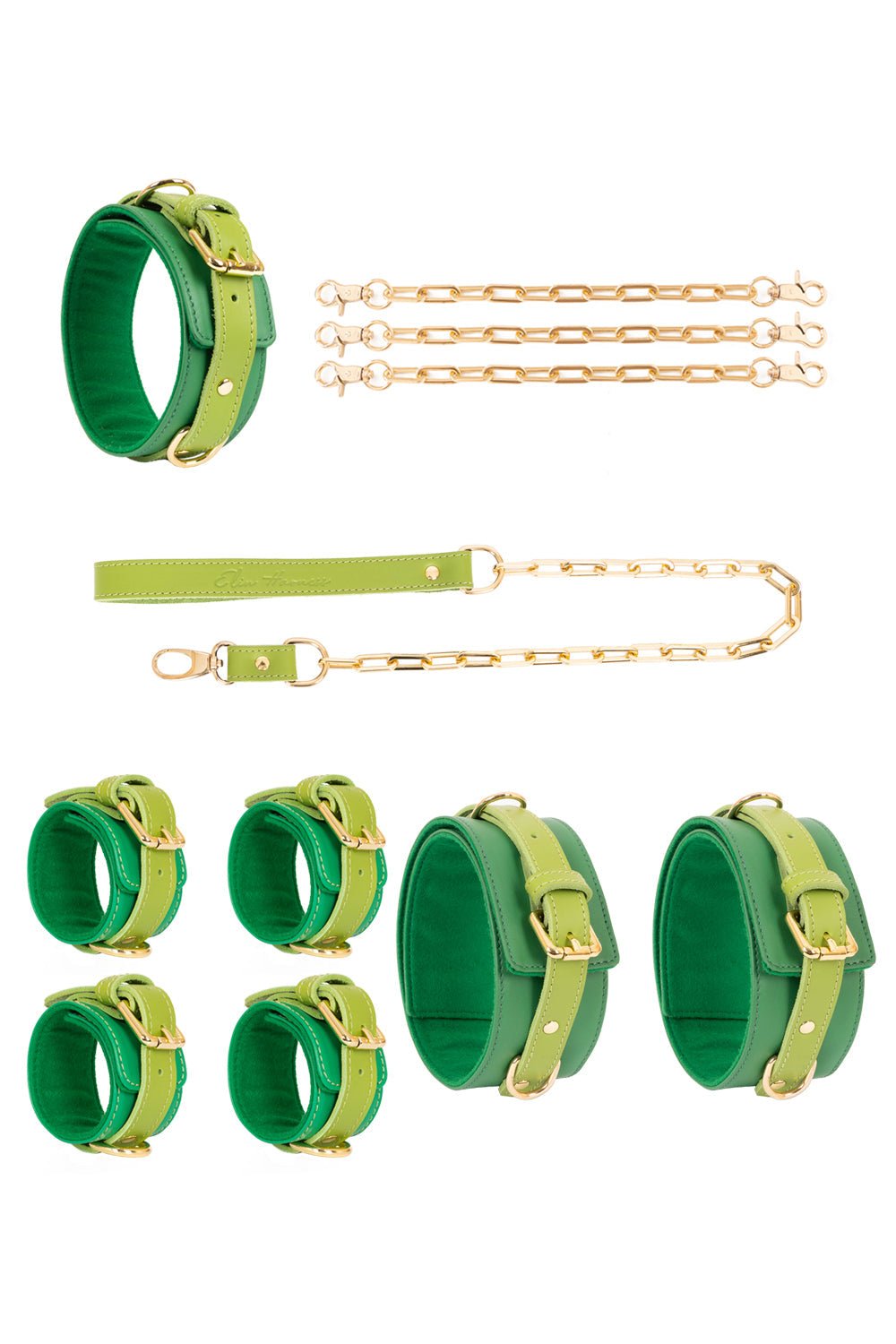 Leather set 4 in 1 with large links chain leash and connectors. 10 colors - Elinlatex