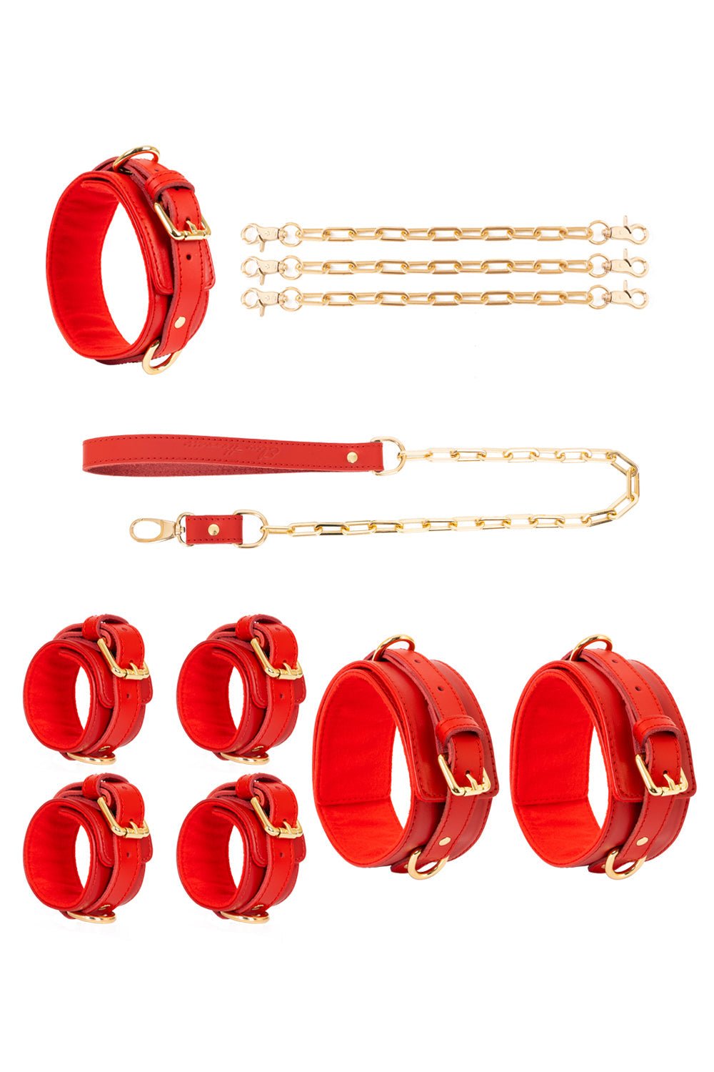 Leather set 4 in 1 with large links chain leash and connectors. 10 colors - Elinlatex