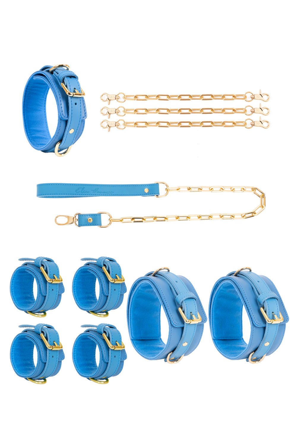 Leather set 4 in 1 with large links chain leash and connectors. 10 colors - Elinlatex