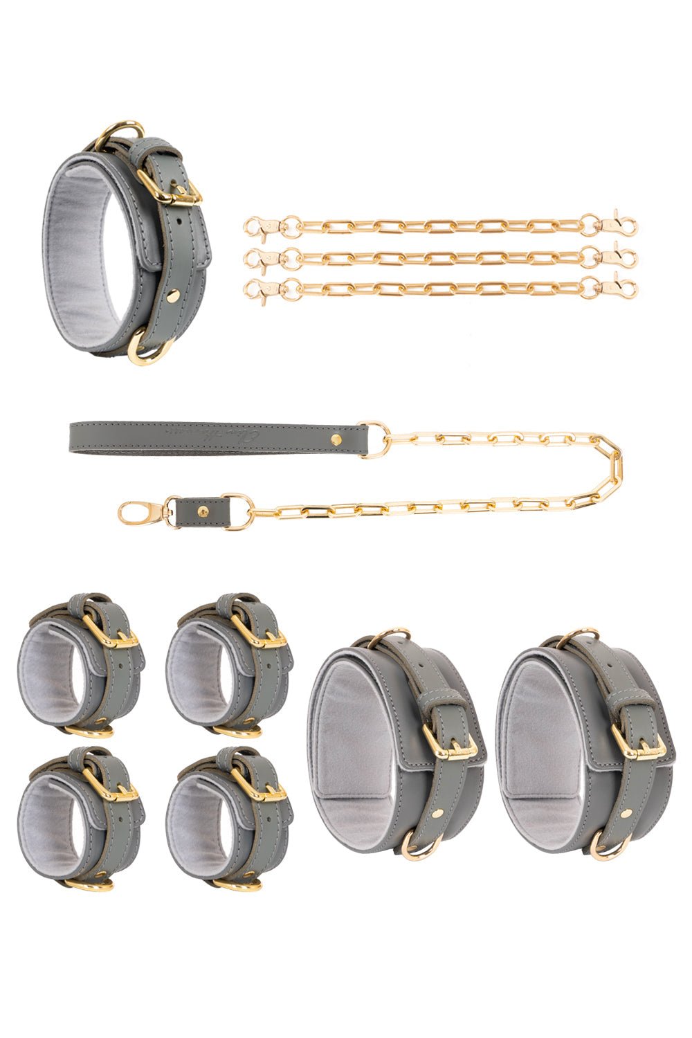 Leather set 4 in 1 with large links chain leash and connectors. 10 colors - Elinlatex