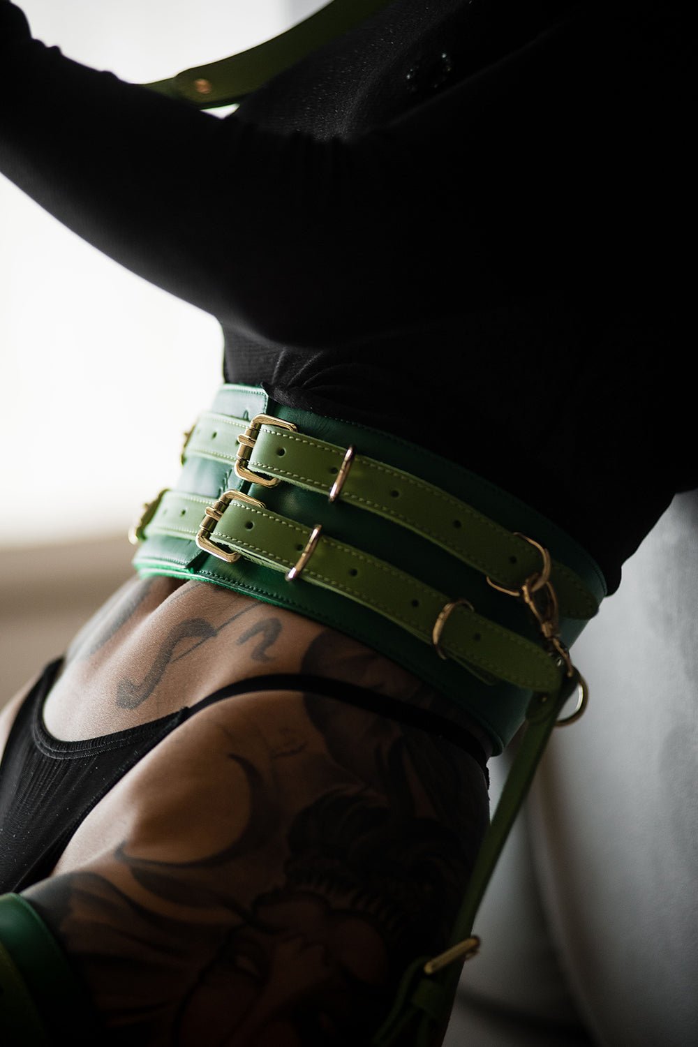 Leather Waist Belt. Green - Elinlatex