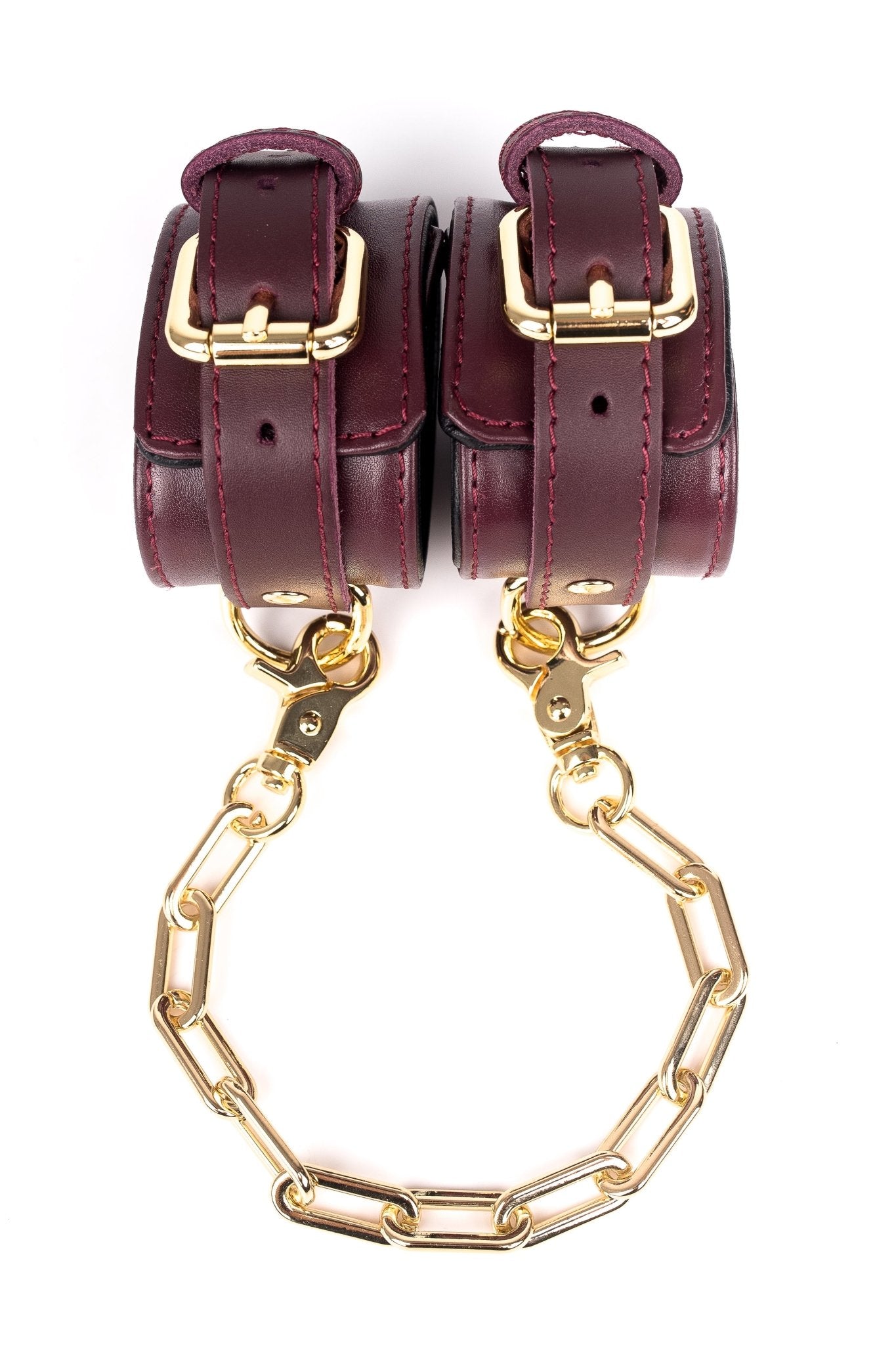 Leather Wrist, Ankle cuffs, Restraint Bondage with large links chain connector - Elinlatex