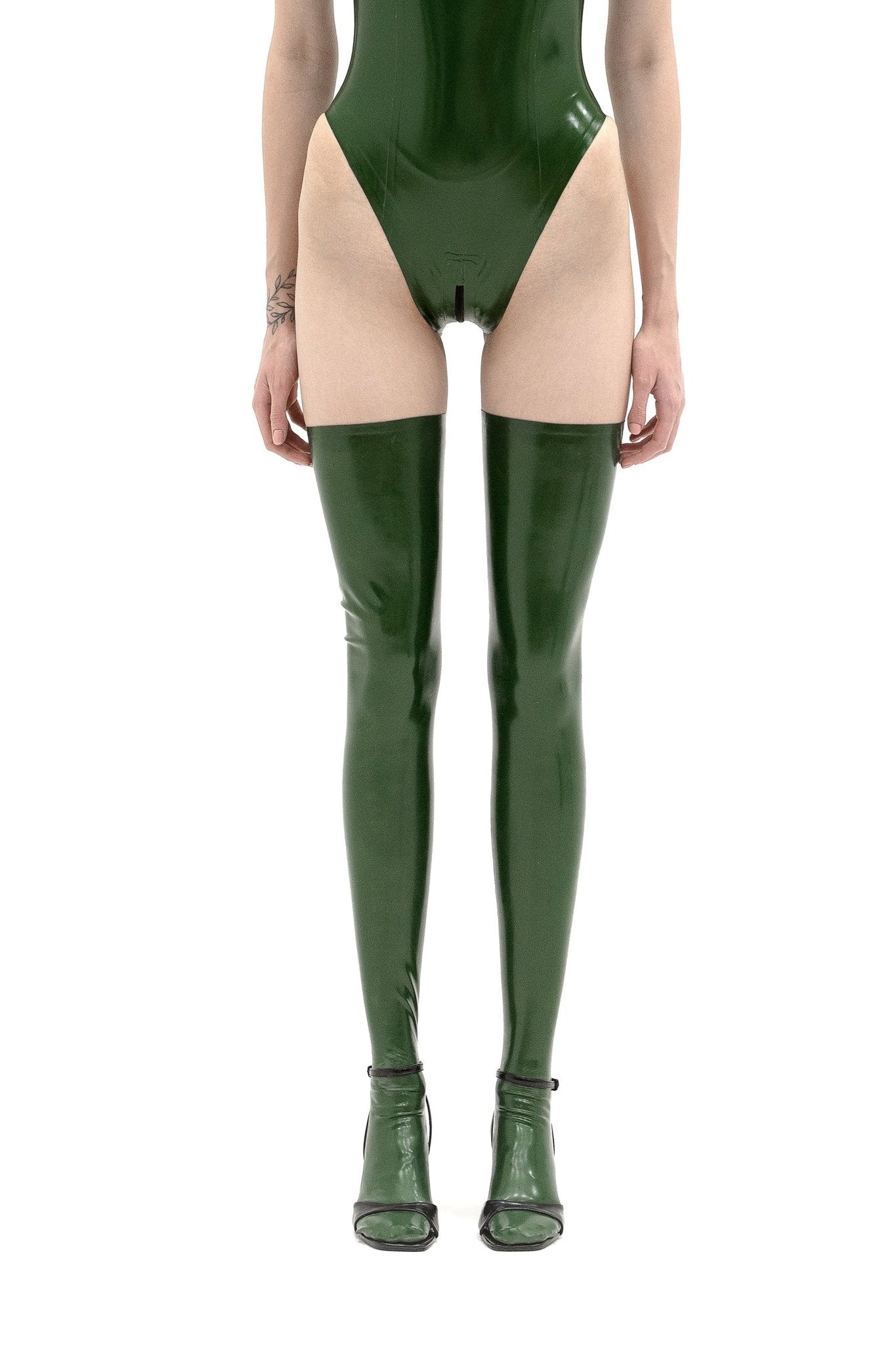 Metallic Green Full - length Latex Stockings - Elinlatex