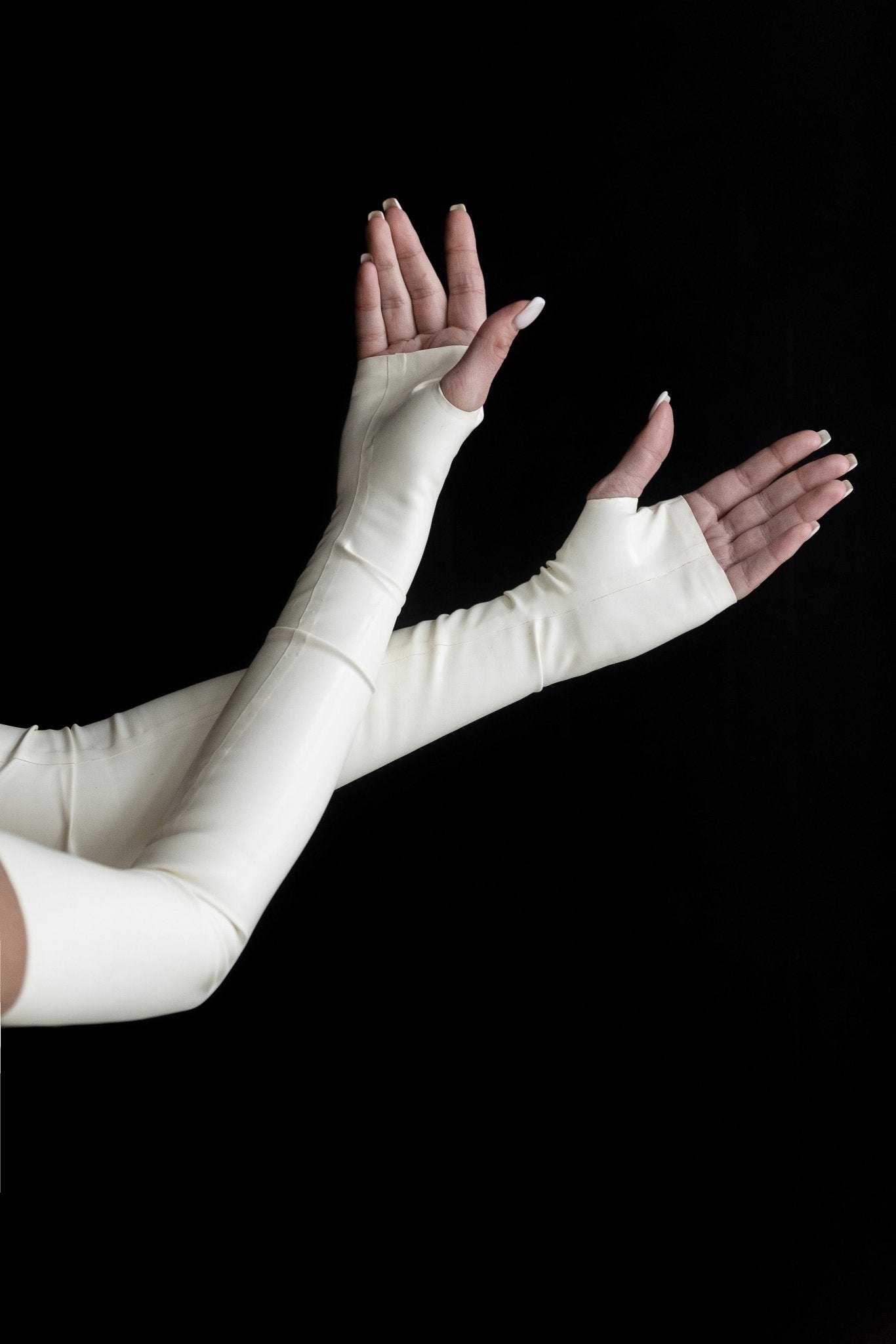 Milky White Latex Fingerless Long Gloves - Elinlatex