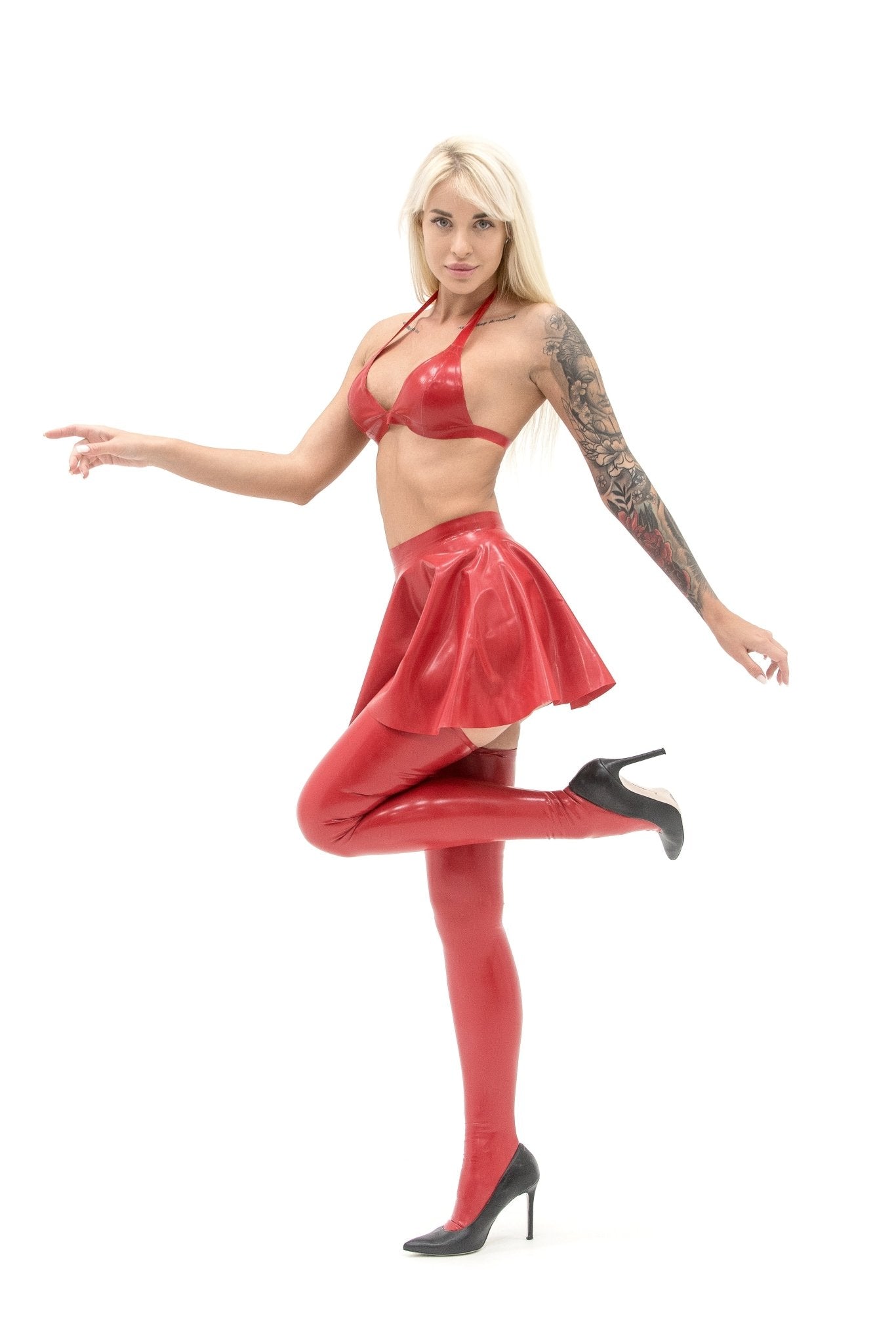 Red Latex Skater Skirt - Elinlatex