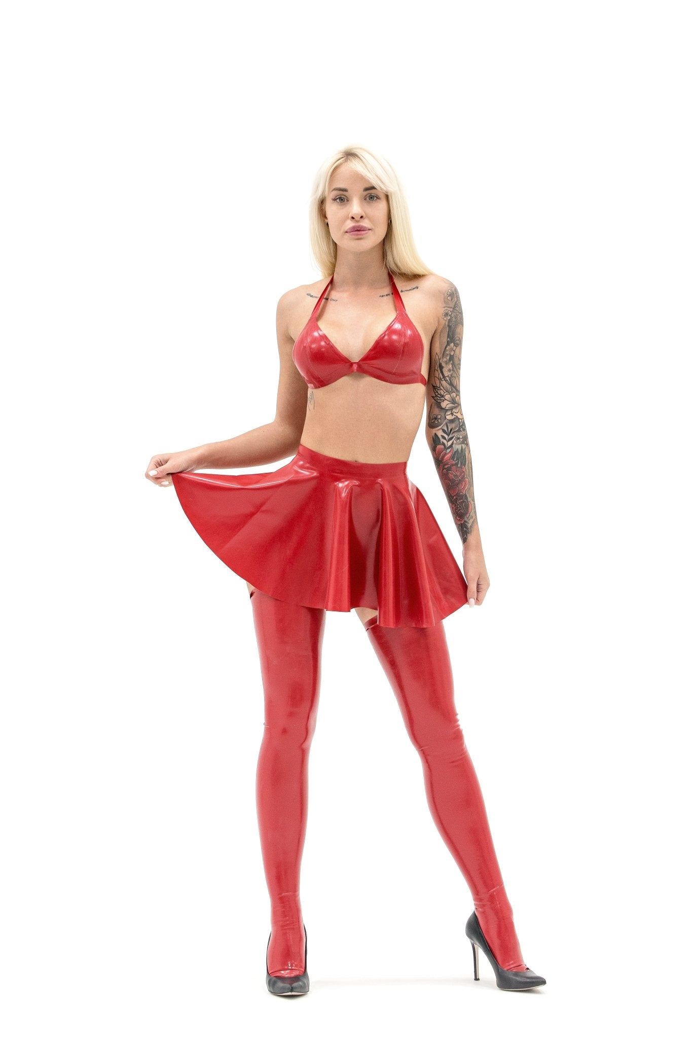 Red Latex Skater Skirt - Elinlatex