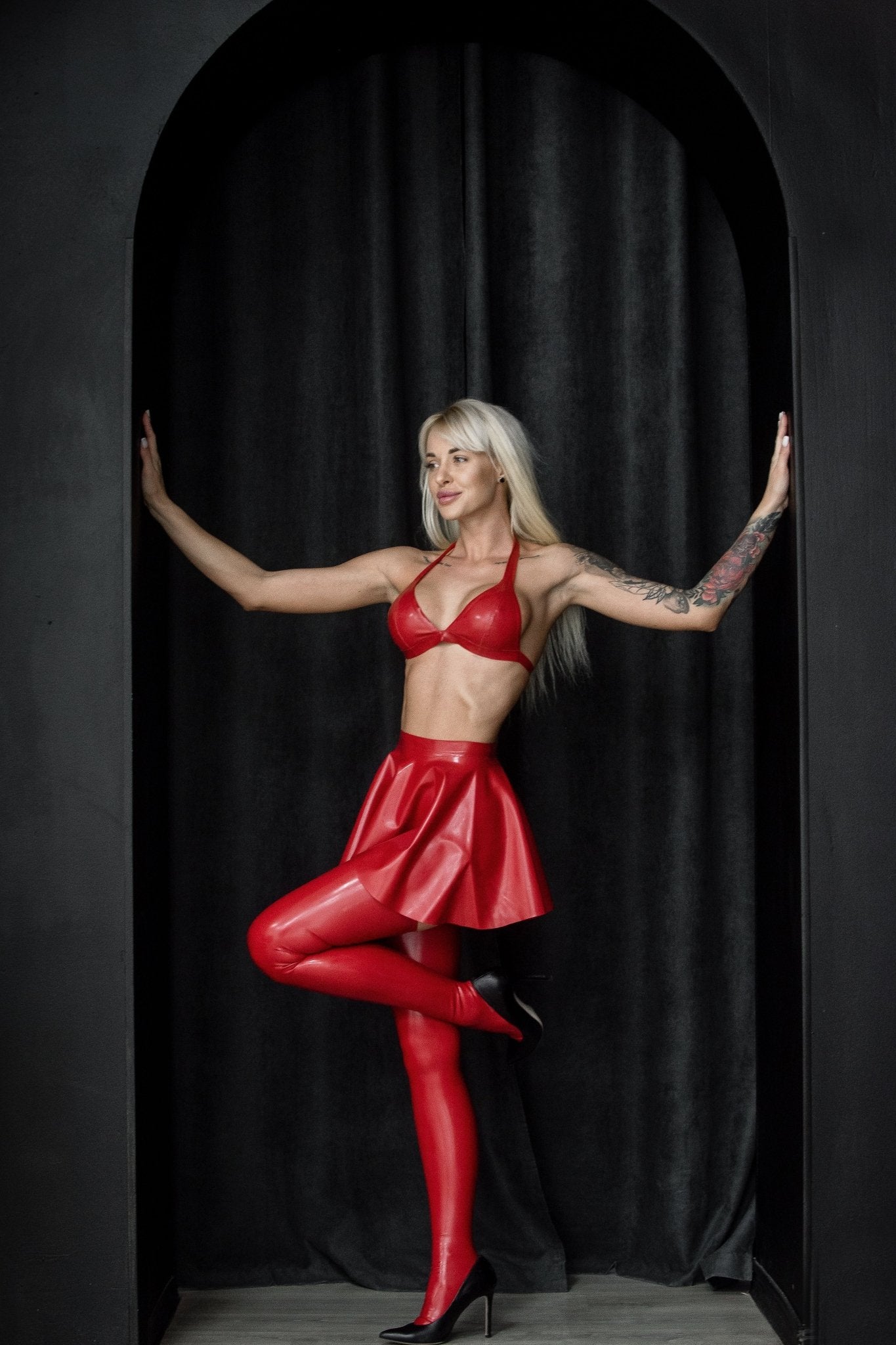 Red Latex Skater Skirt - Elinlatex