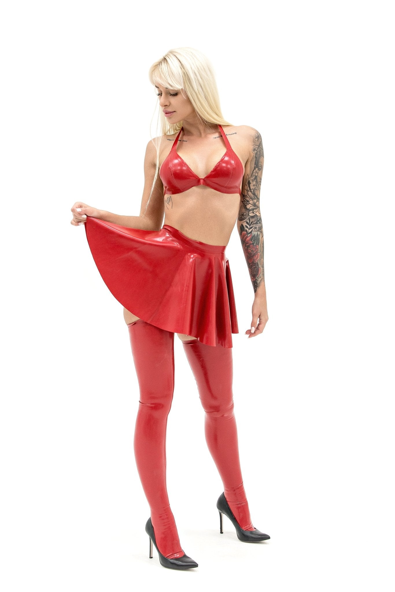 Red Latex Skater Skirt - Elinlatex