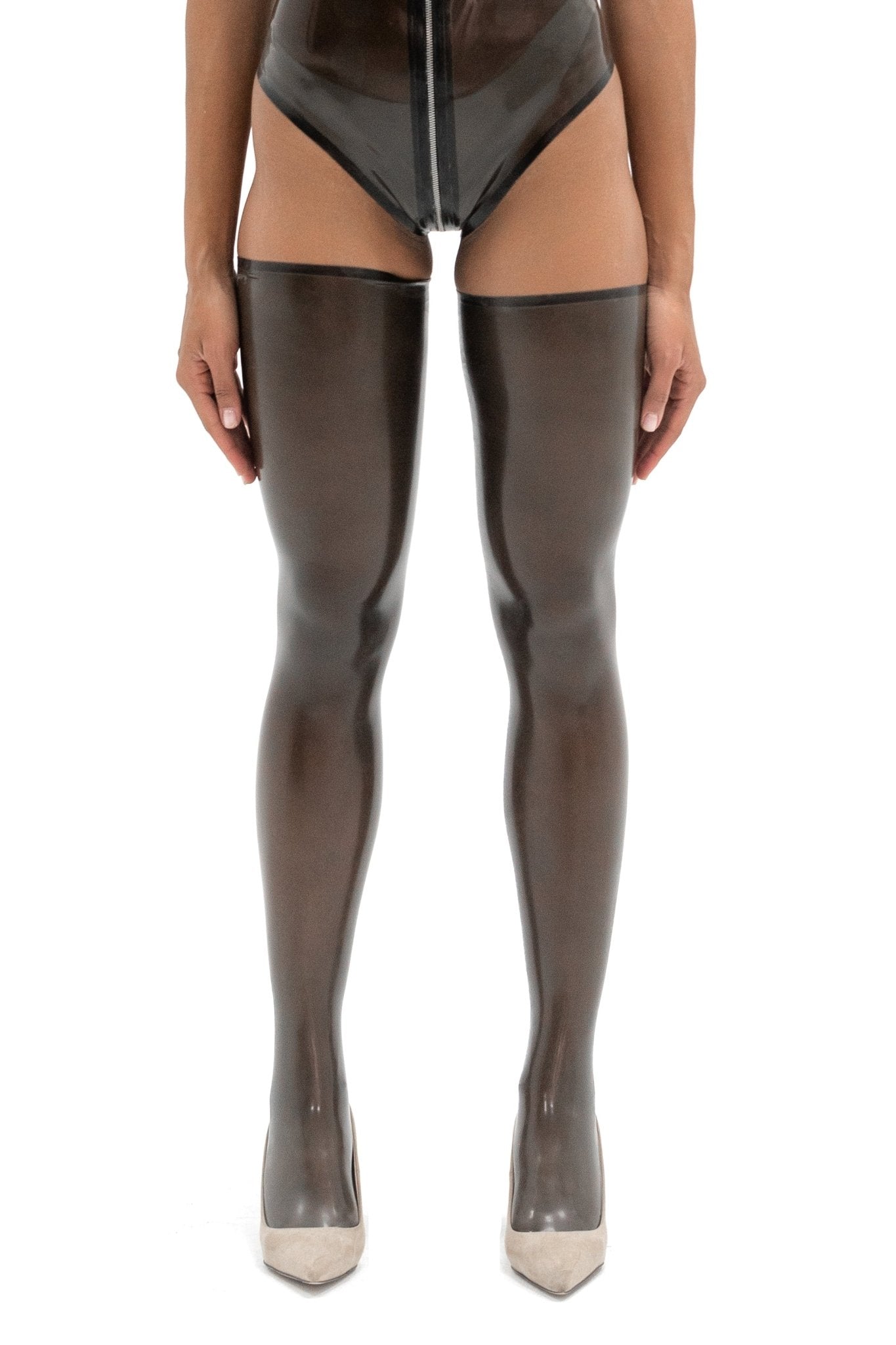 Semi-transparent Black Full-length Latex Stockings - Elin Latex