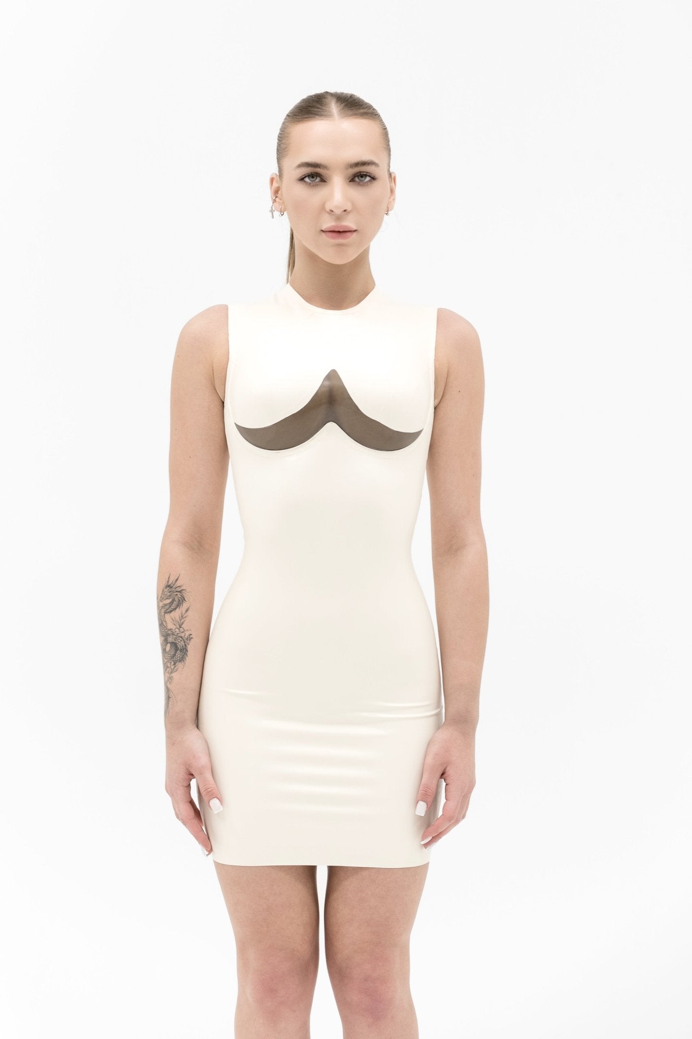 Sleeveless latex dress with the transparent insert - Elinlatex