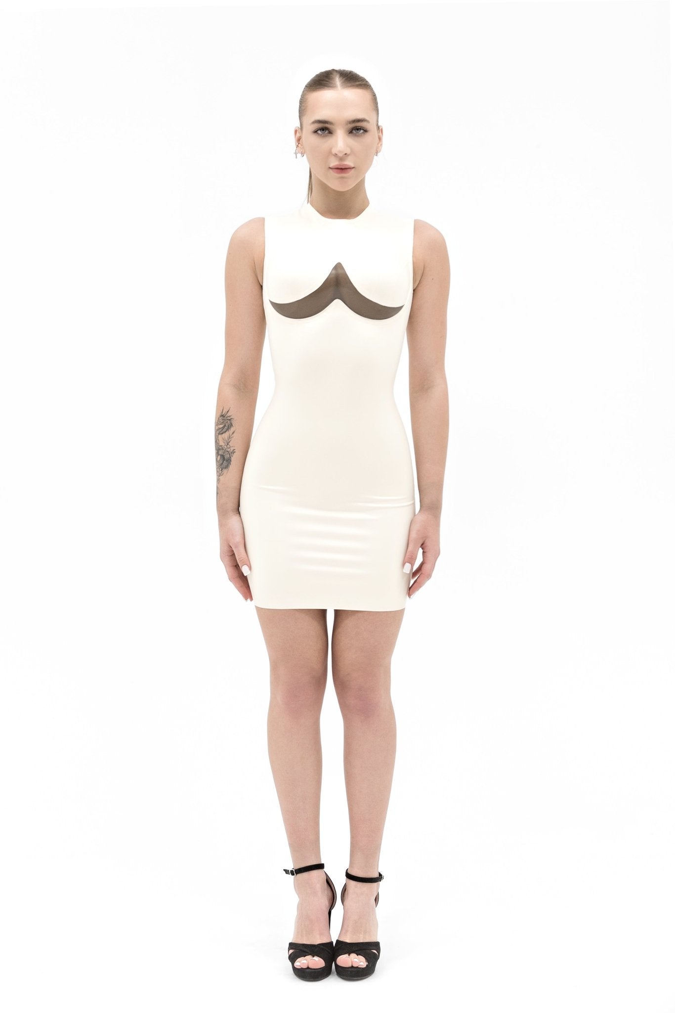 Sleeveless latex dress with the transparent insert - Elinlatex